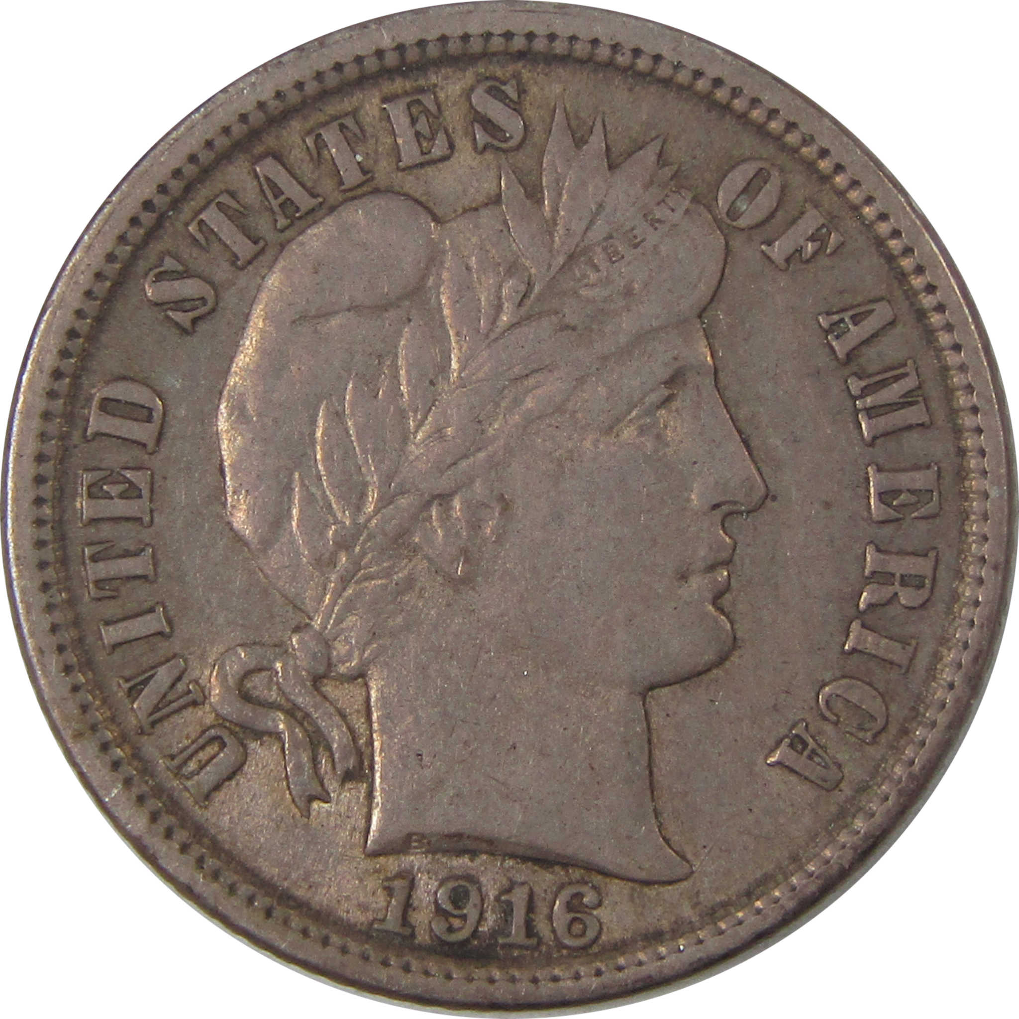 1916 Barber Dime AU About Uncirculated Silver 10c Coin SKU:I18070