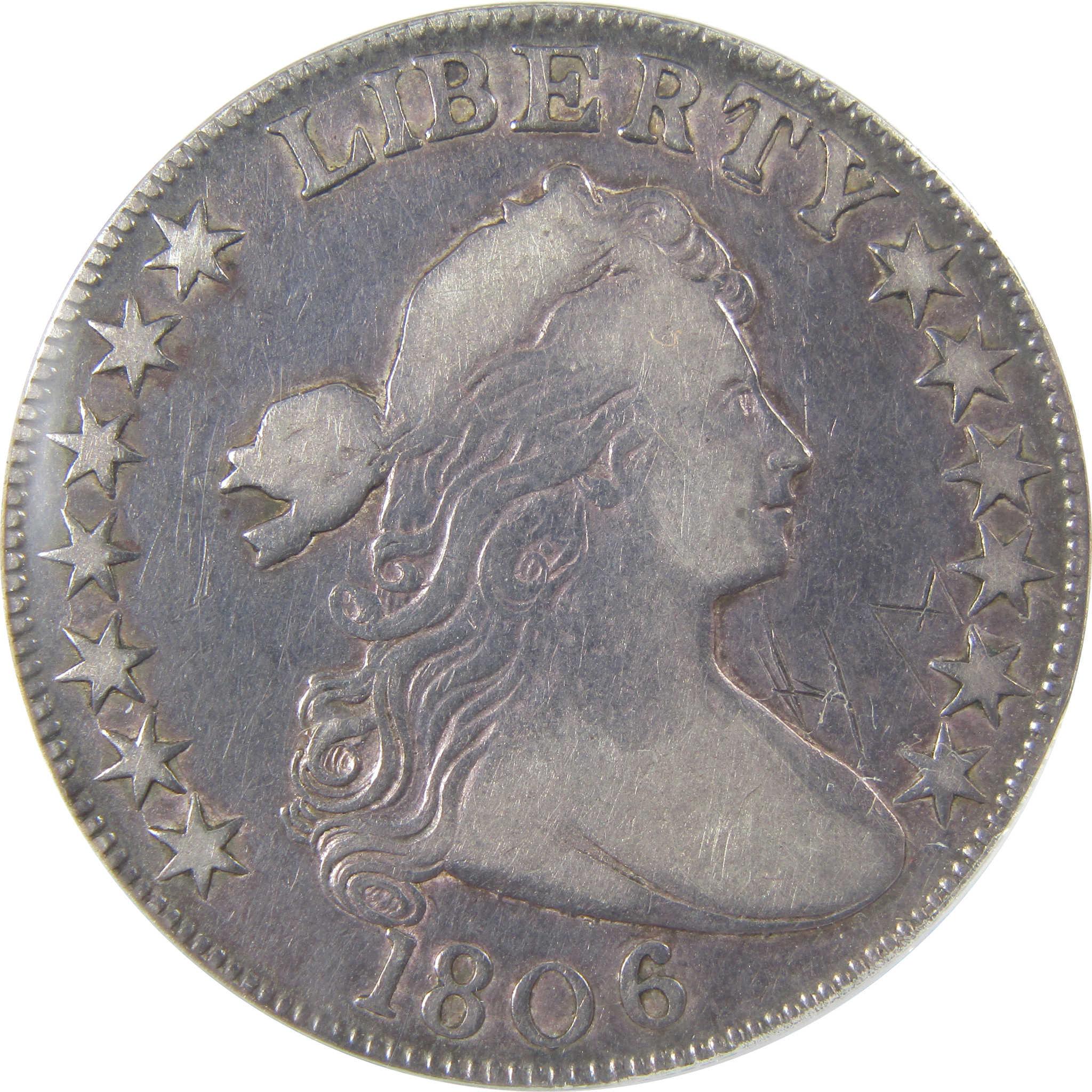 1806 Knobbed 6 Large Stars Draped Bust 50C F12 Detail ANACS SKU:I25438