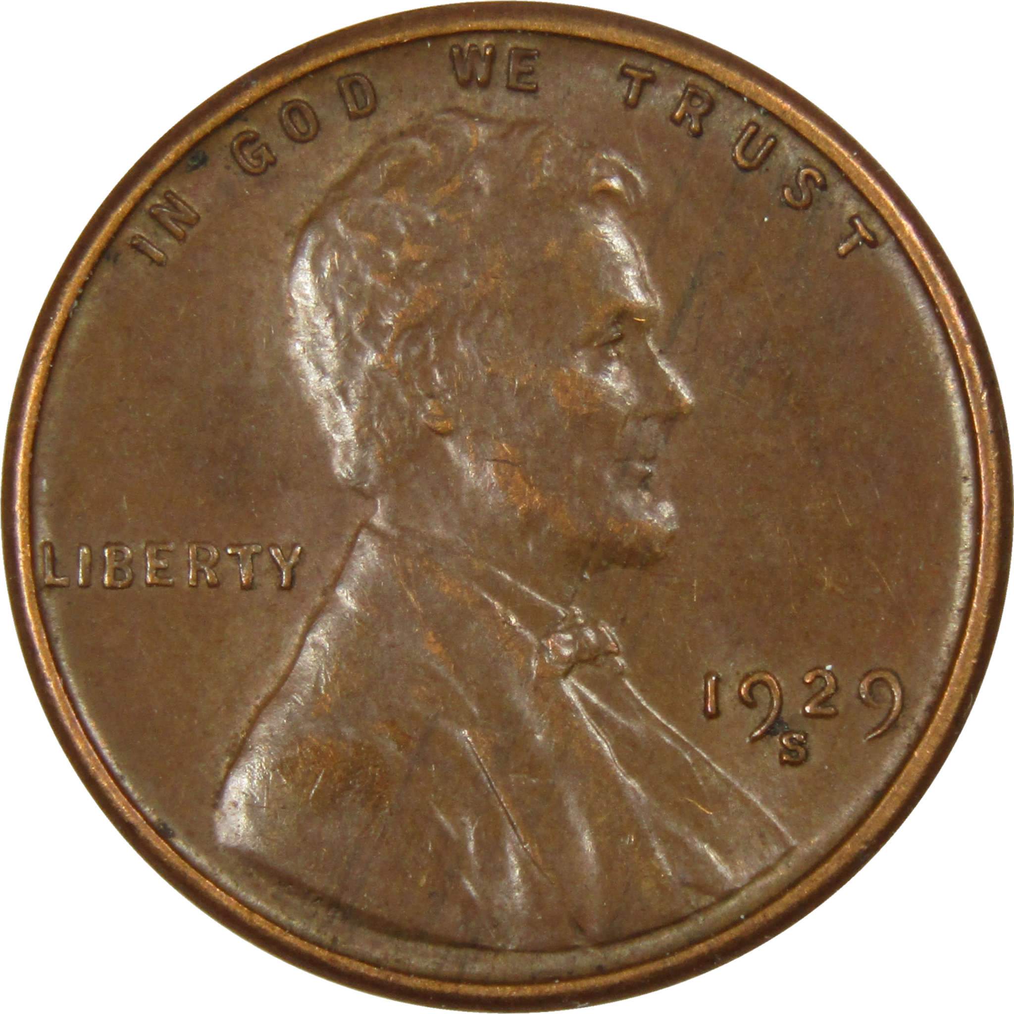 1929 S Lincoln Wheat Cent AU About Uncirculated Penny 1c Coin