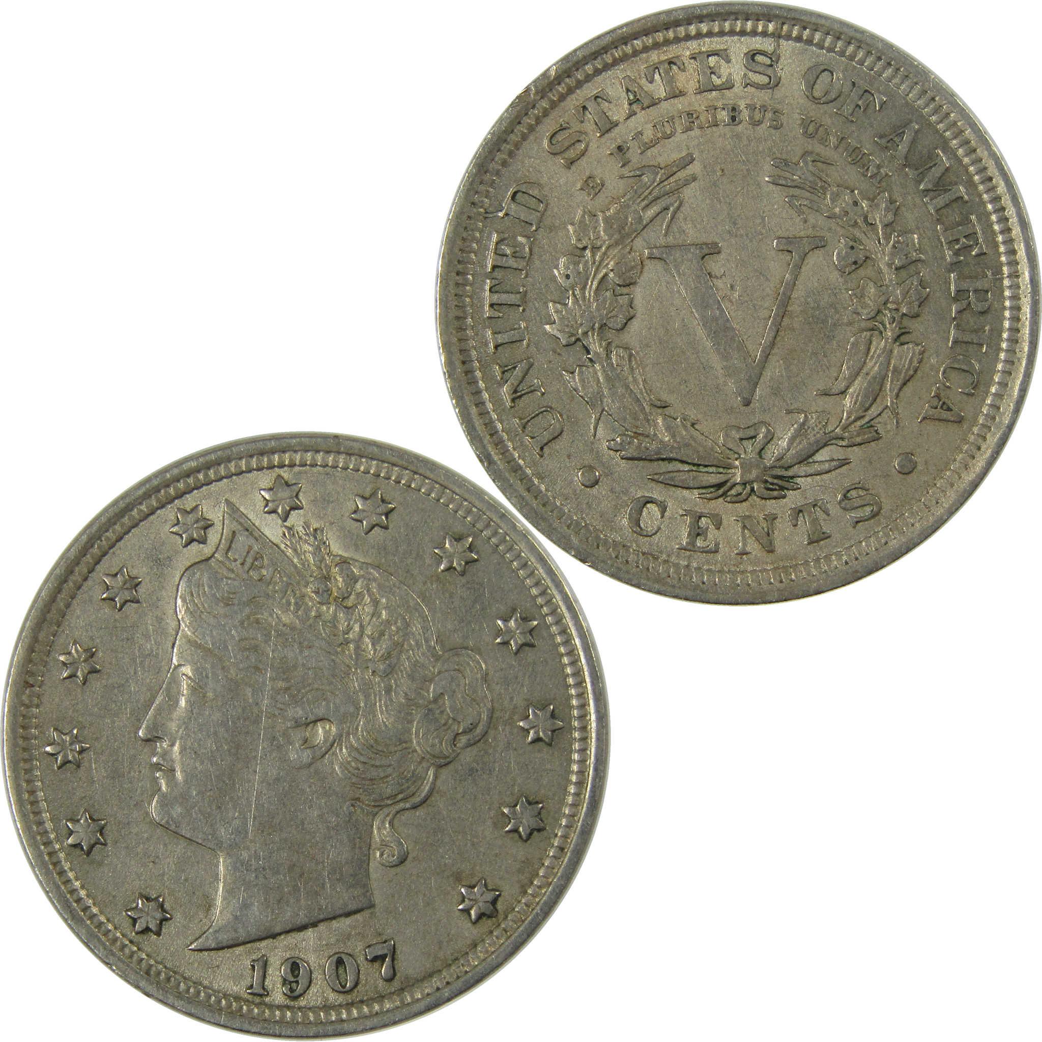 1907 Liberty Head V Nickel XF EF Extremely Fine 5c Coin SKU:I27825