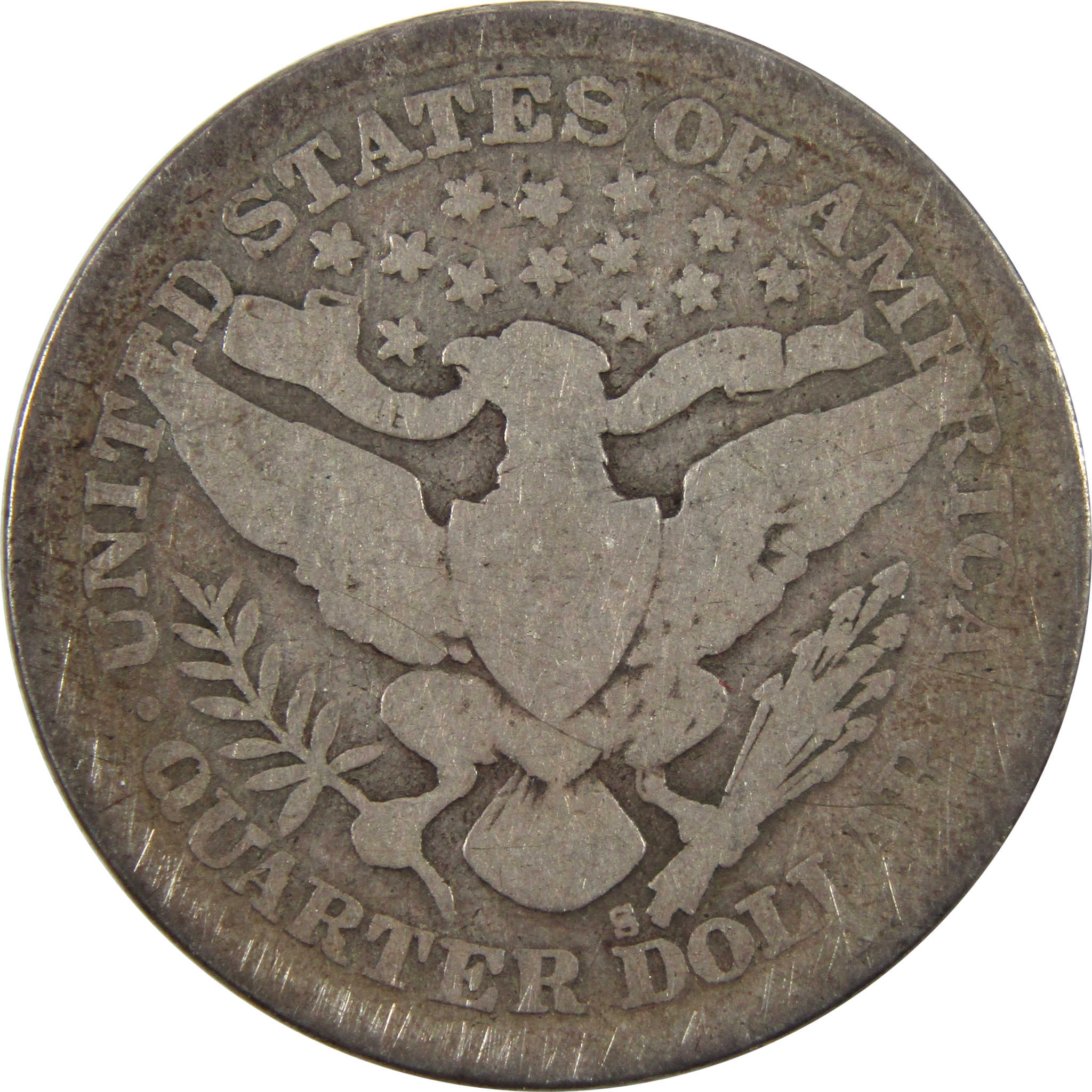 1897 S Barber Quarter G Good 90% Silver 25c Coin SKU:I10275