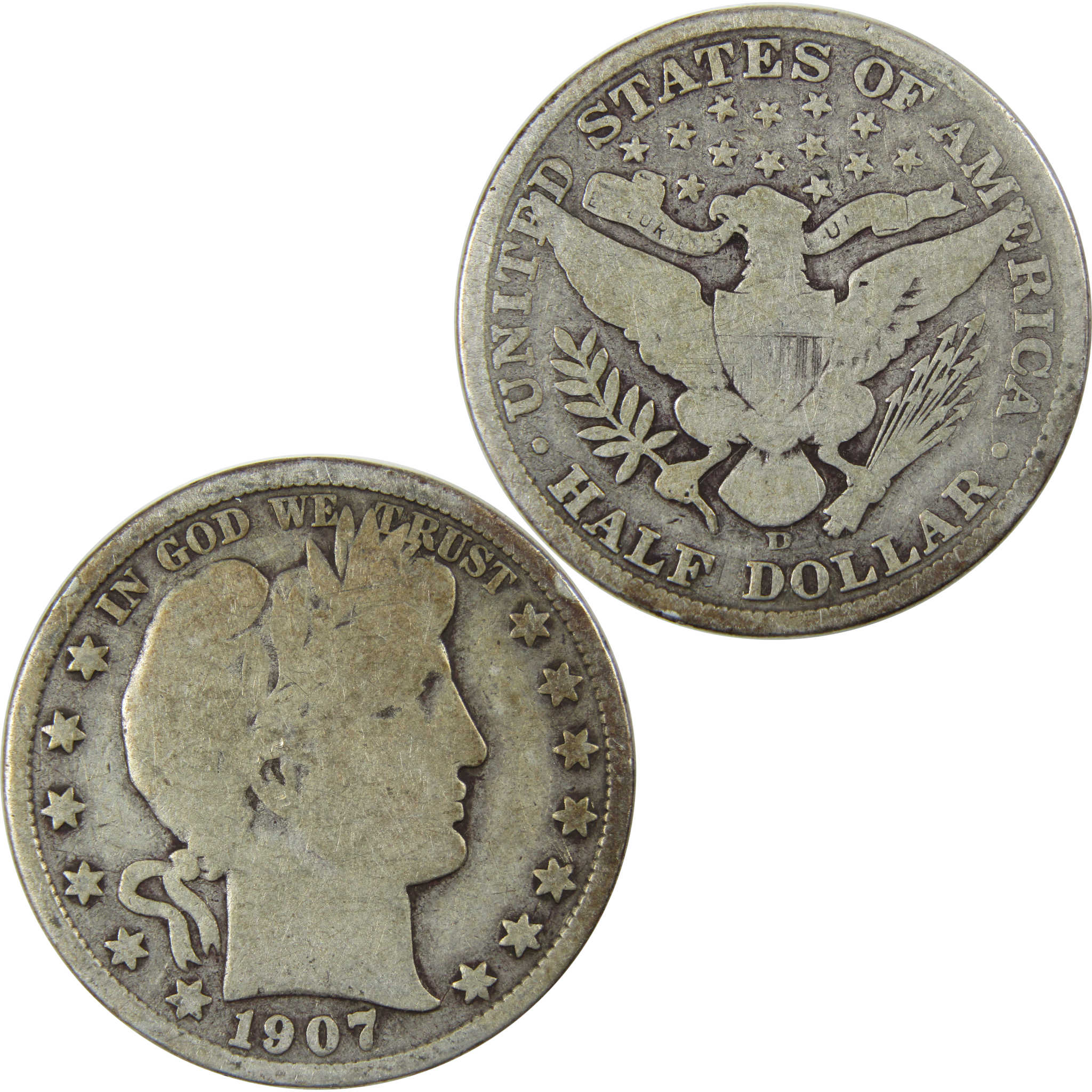 1907 D Barber Half Dollar G Good Silver 50c Coin SKU:I23919