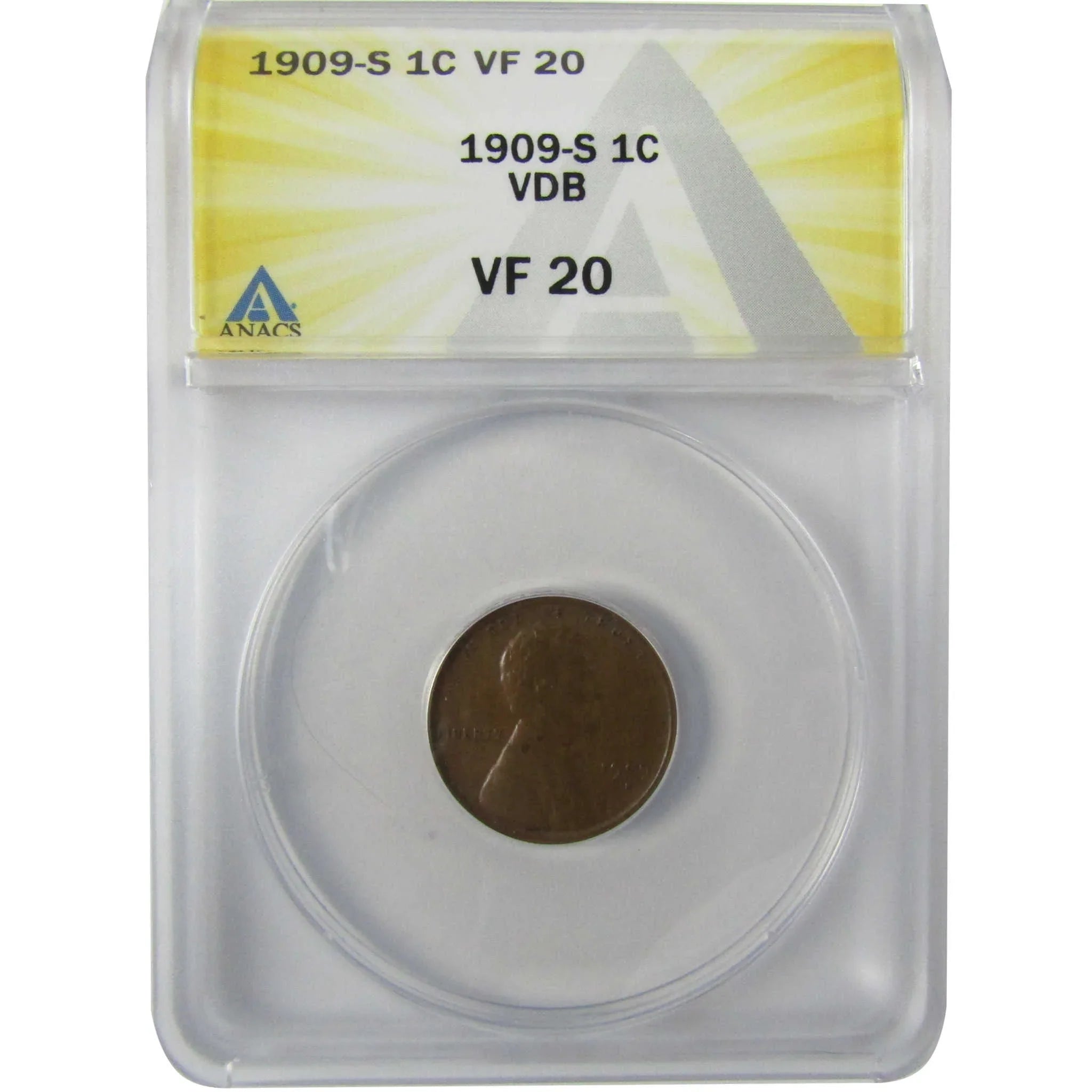 1909 S VDB Lincoln Wheat Cent VF 20 ANACS Penny 1c Coin SKU:I27944