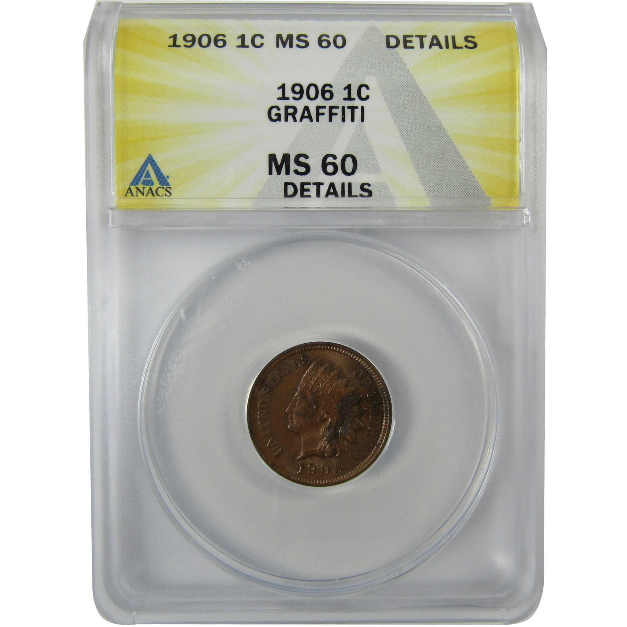 1906 Indian Head Cent MS 60 Details ANACS Penny Uncirculated SKU:CP808