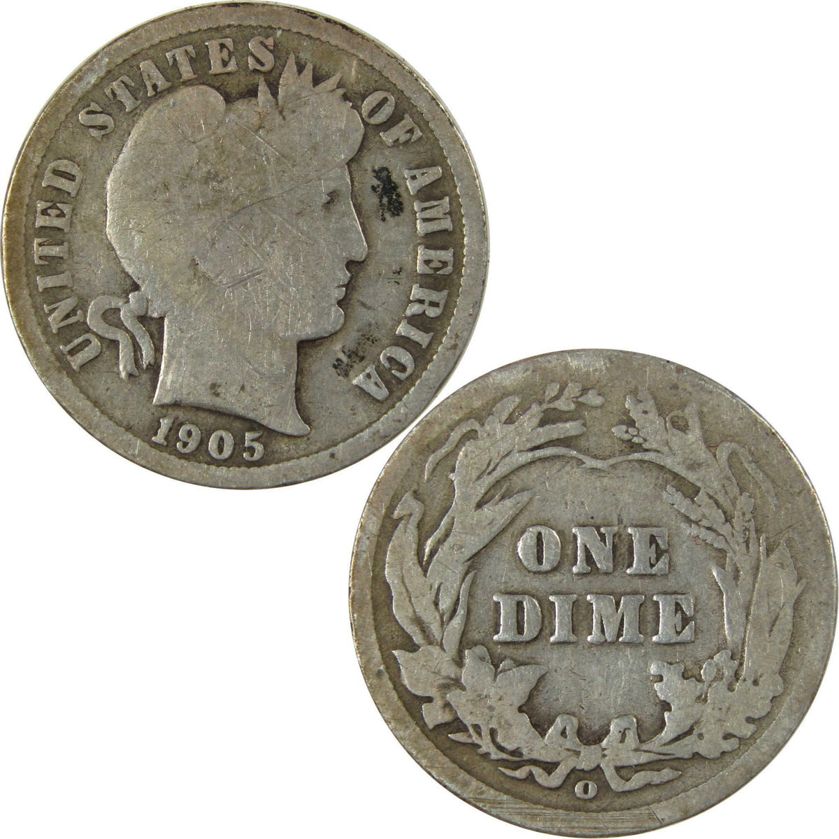1905 O Micro O Barber Silver Dime G Good Details 10c Coin SKU:I26629