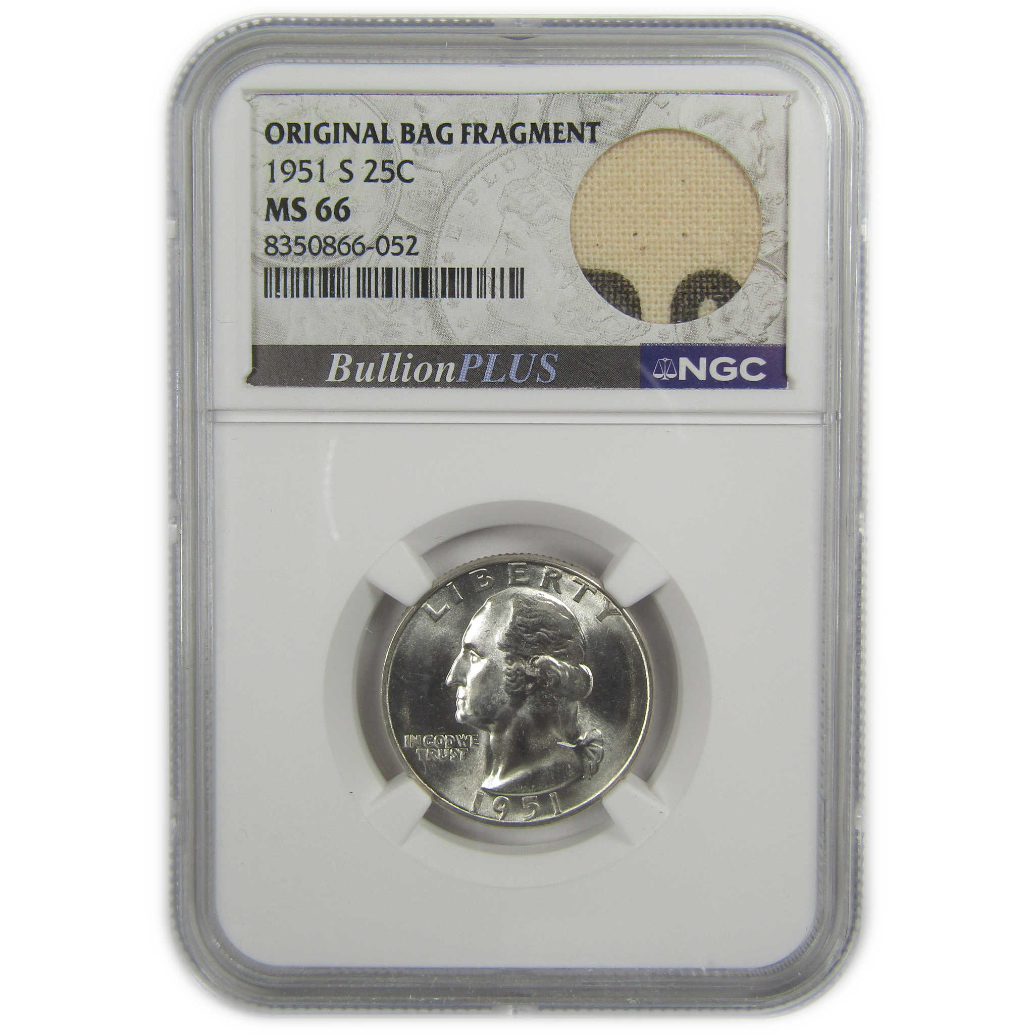1951 S Washington Quarter MS 66 NGC Silver Bag Fragment SKU:I20523