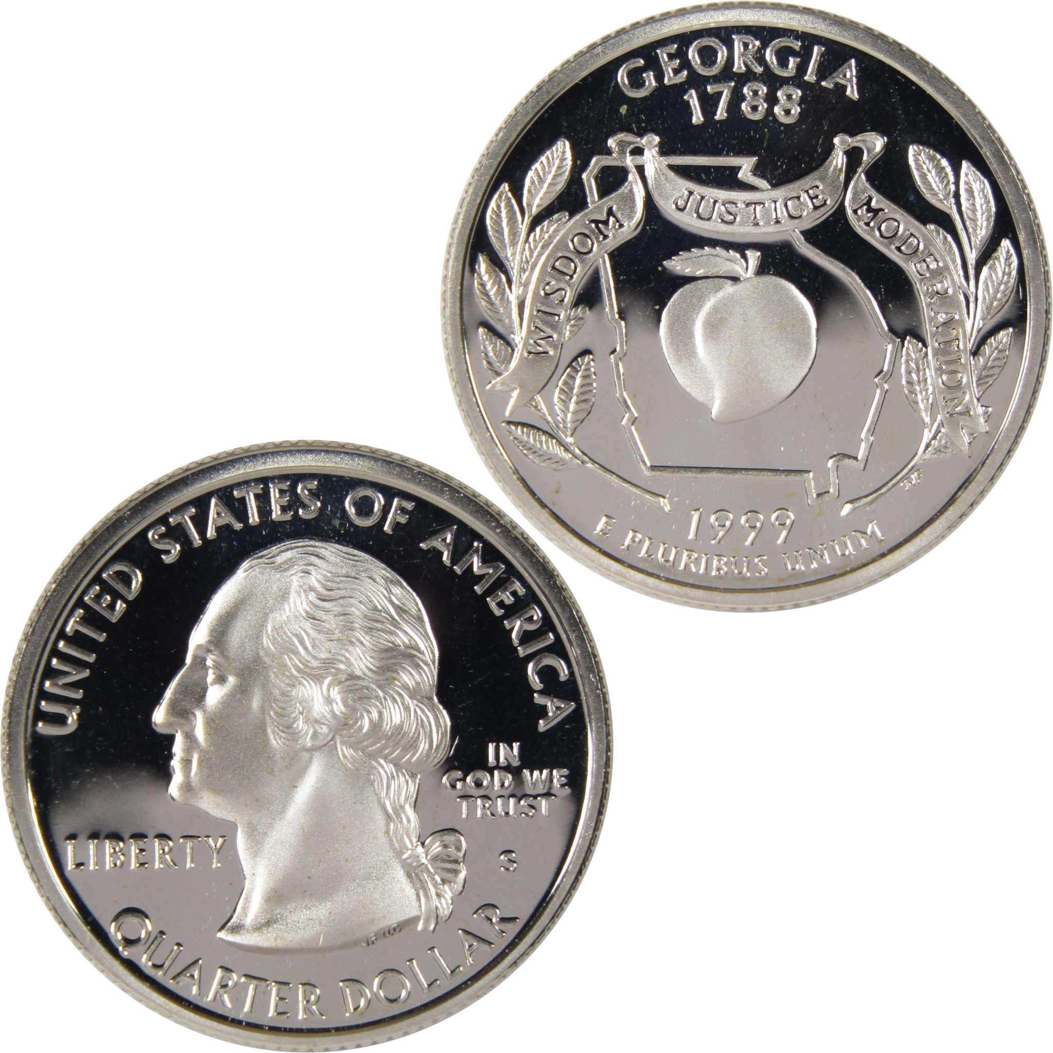 1999 Georgia state quarter collectible coin featuring peach and George Washington profile