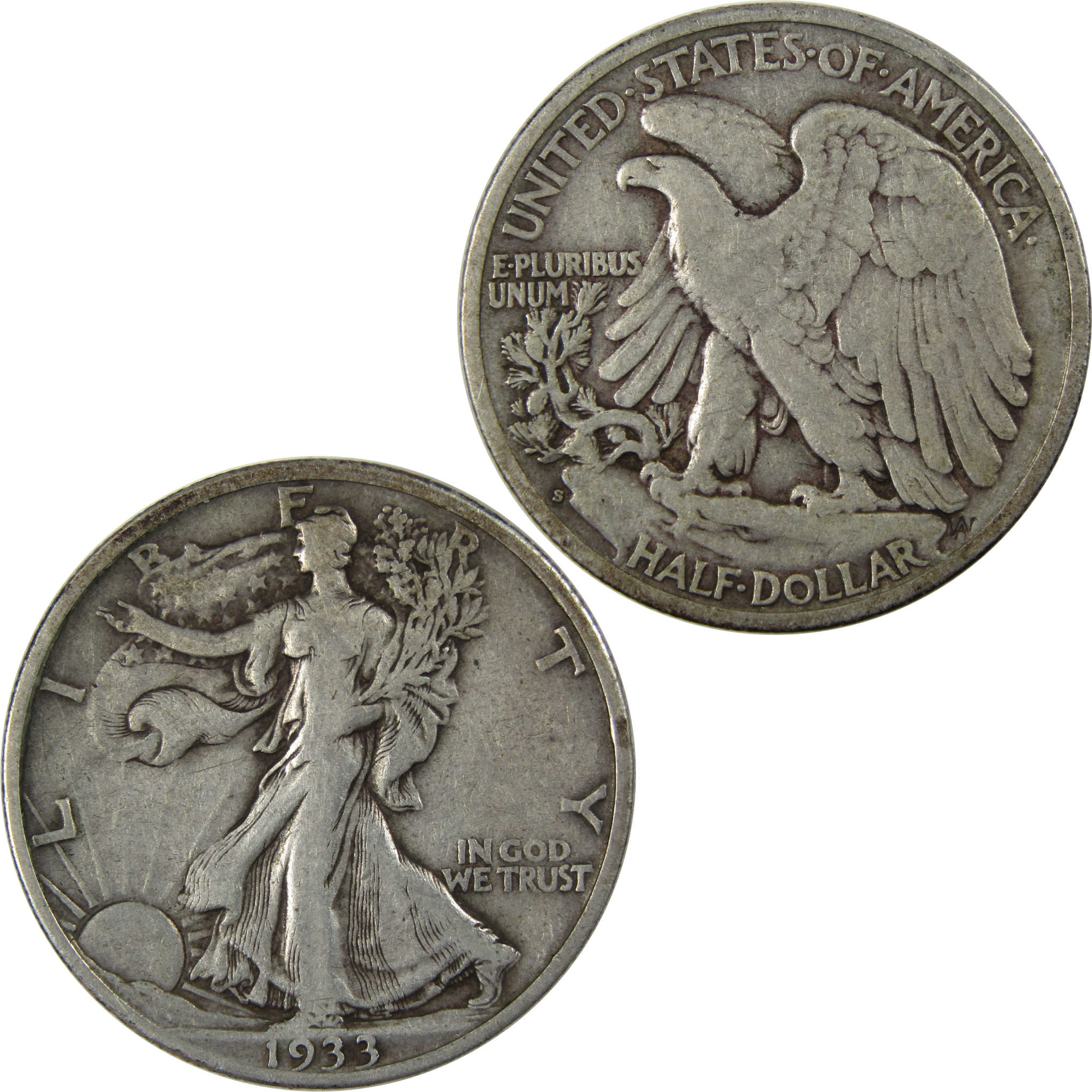 1933 S Liberty Walking Half Dollar VF Very Fine Silver SKU:I23459