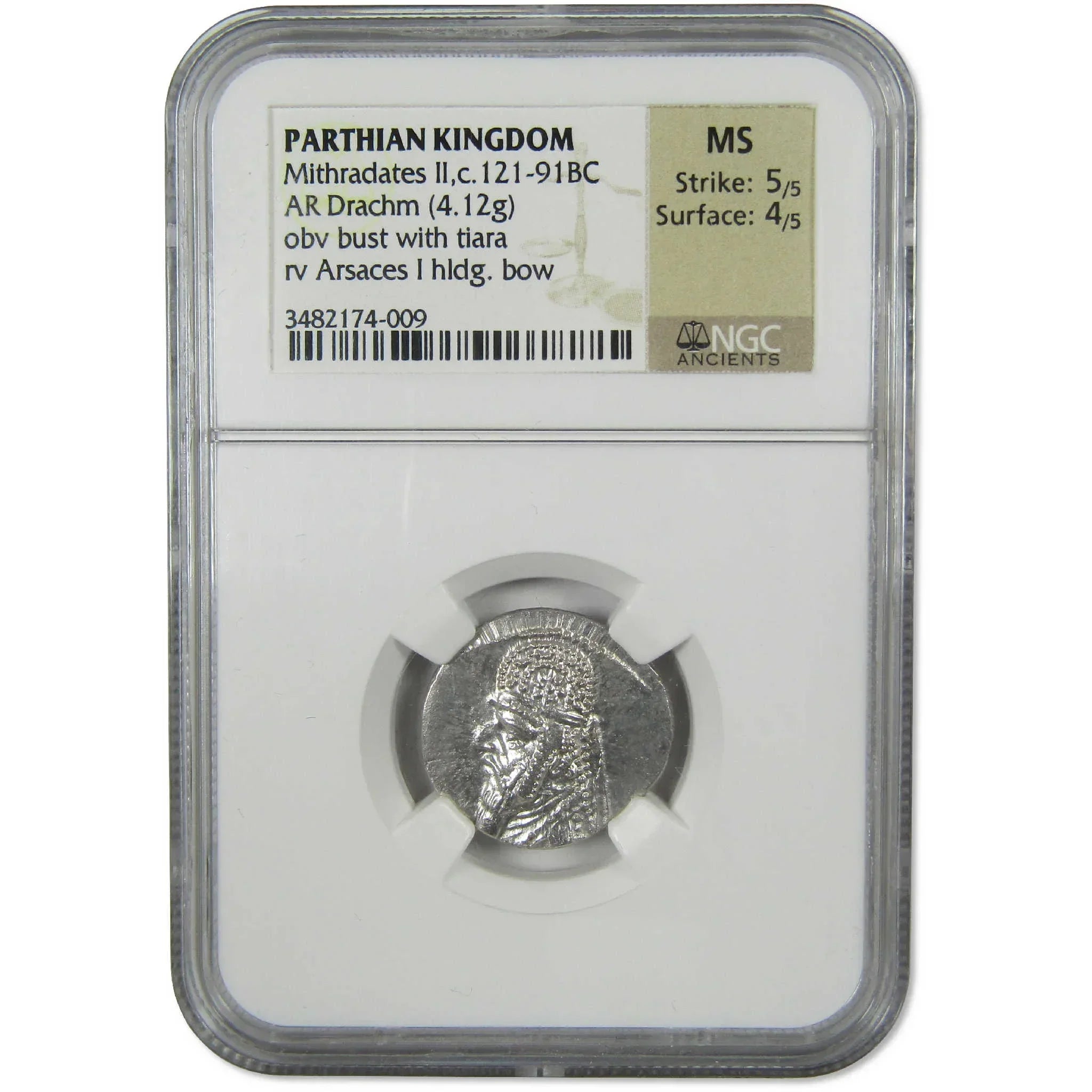 121-91 BC Mithradates II Parthian Kingdom Silver Drachm MS NGC Ancient