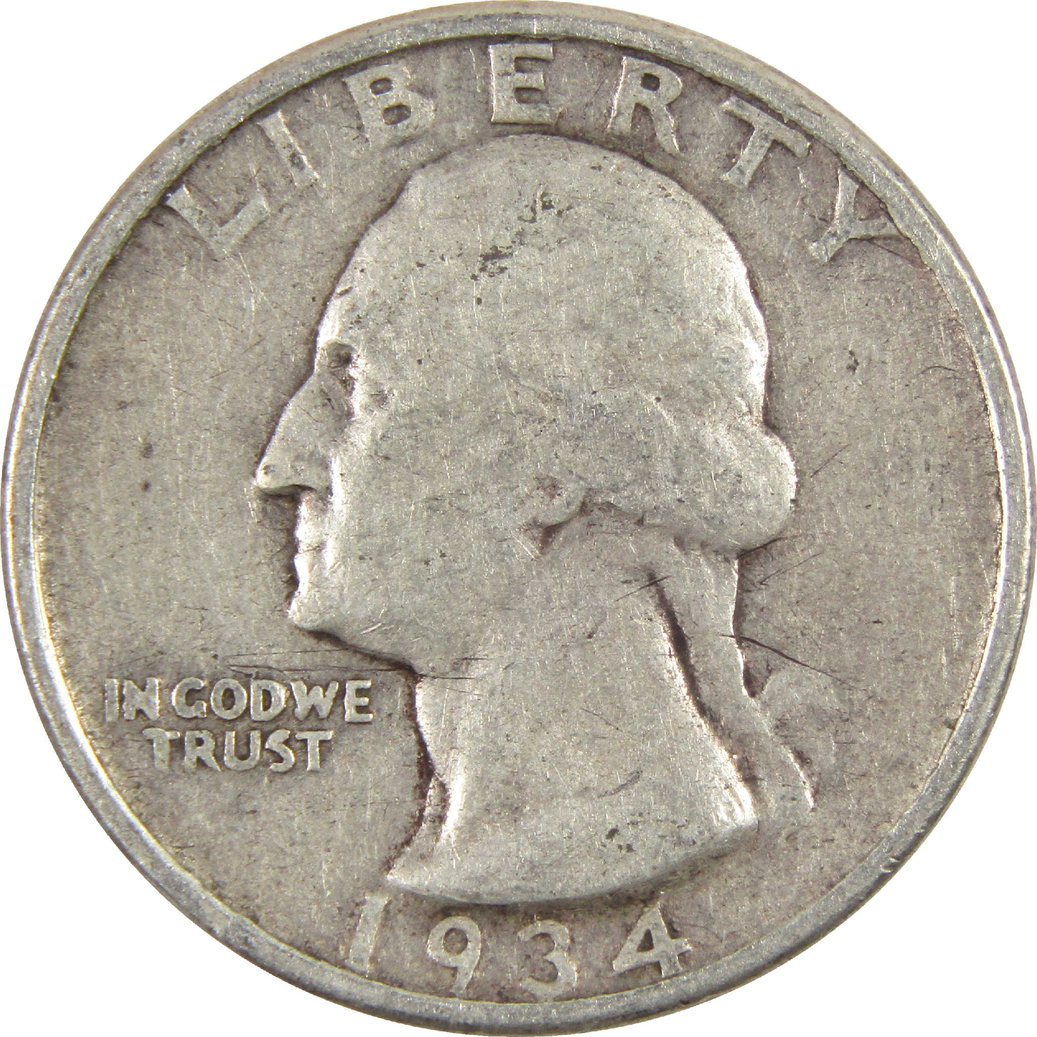 1934 Medium Motto Washington Quarter VG Very Good Silver 25c Coin