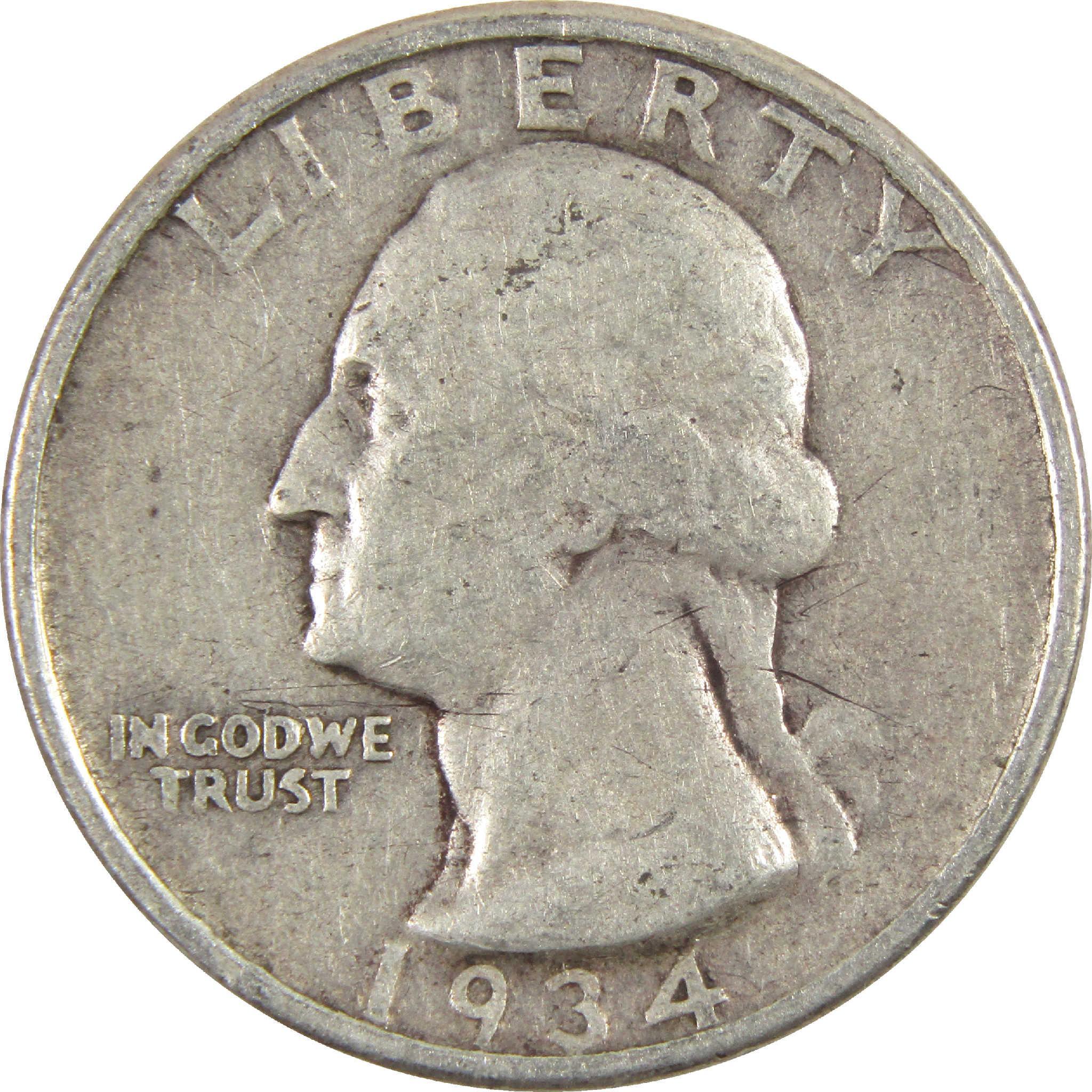 1934 Medium Motto Washington Quarter VG Very Good Silver 25c Coin
