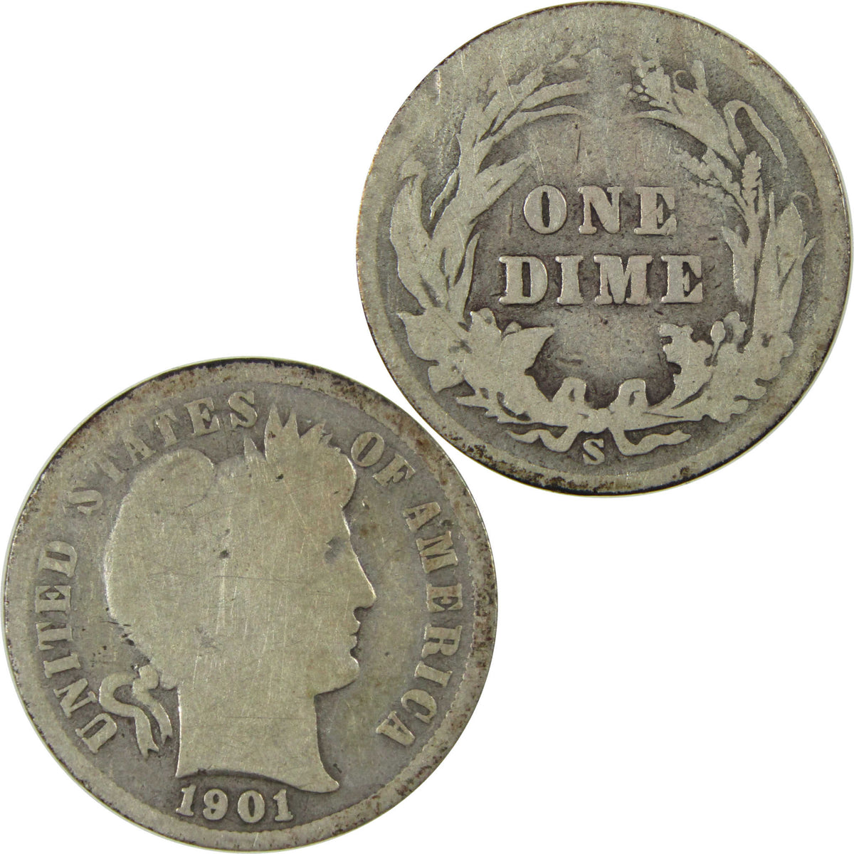 1901 S Barber Silver Dime G Good 10c Coin Collectible SKU:CP1767