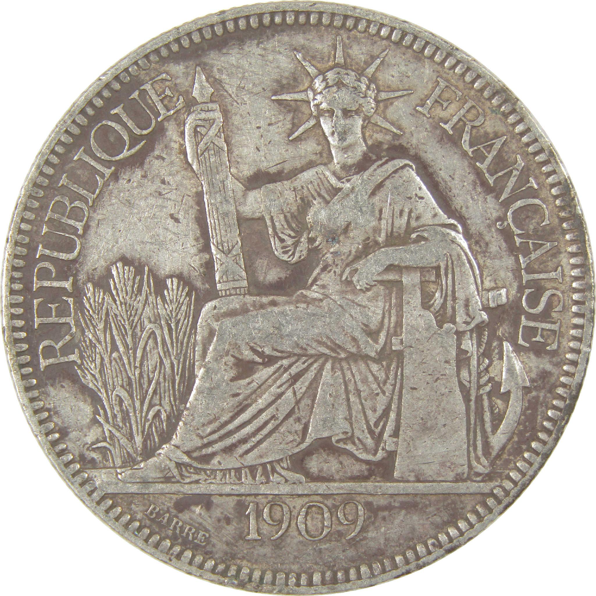 1895-1928 Type 2 French Indochina Silver Piastre Circulated