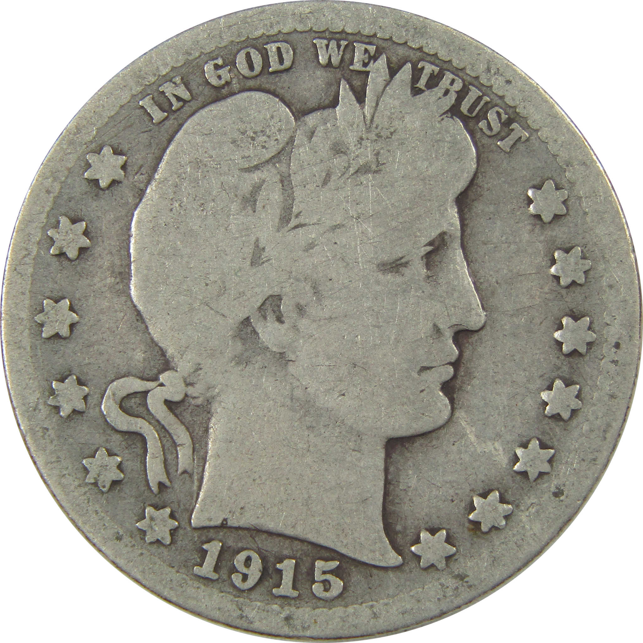 1915 S Barber Quarter G Good Silver 25c Coin SKU:I21850