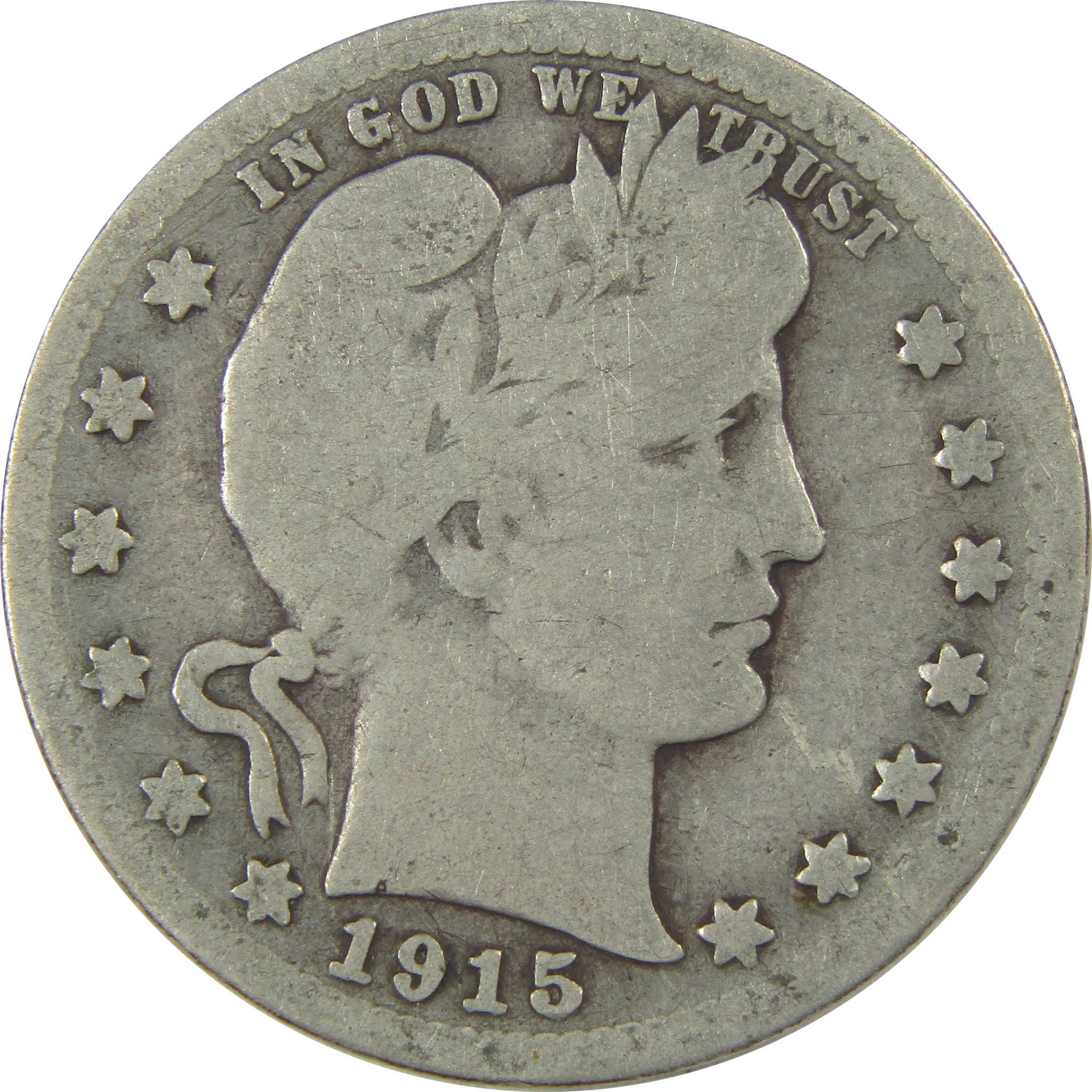 1915 S Barber Quarter G Good Silver 25c Coin SKU:I21850