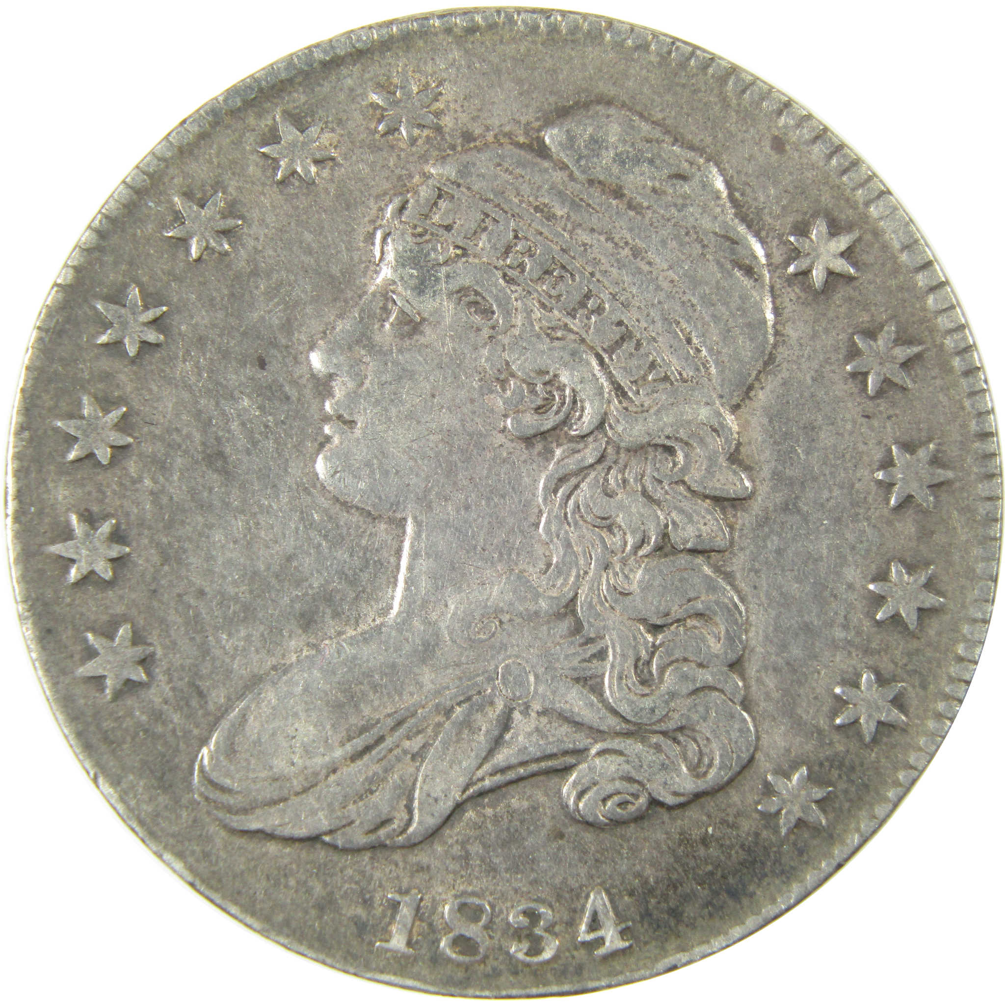 1834 Small Date Stars and Letters Capped Bust Silver 50c VF Very Fine