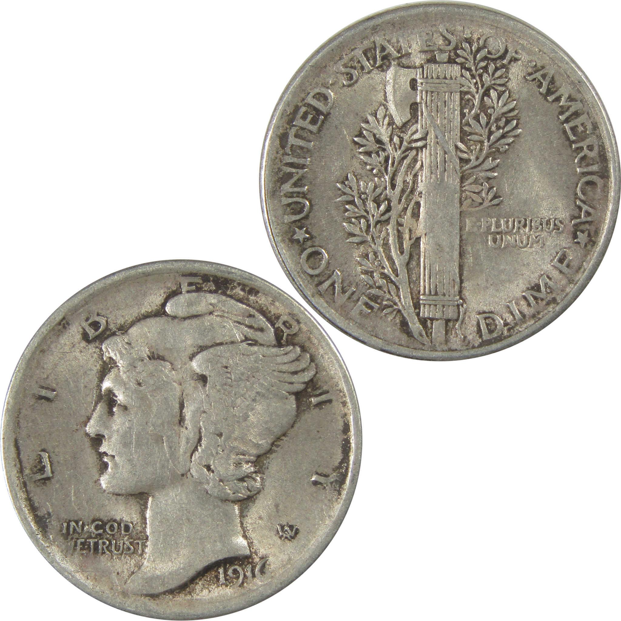 1916 Mercury Silver Dime AU About Uncirculated 10c Coin SKU:I24374