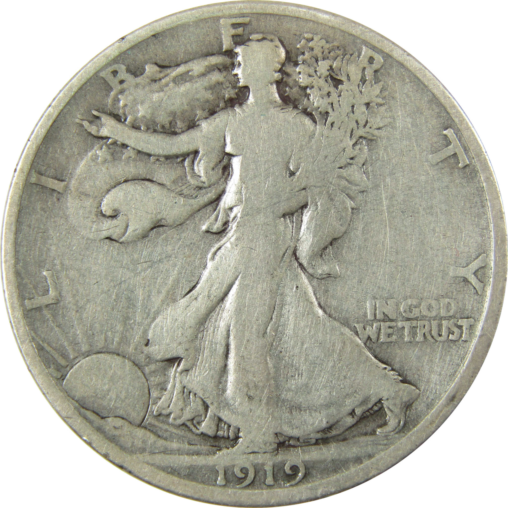 1919 D Liberty Walking Silver 50c VG Very Good Details SKU:CP1452