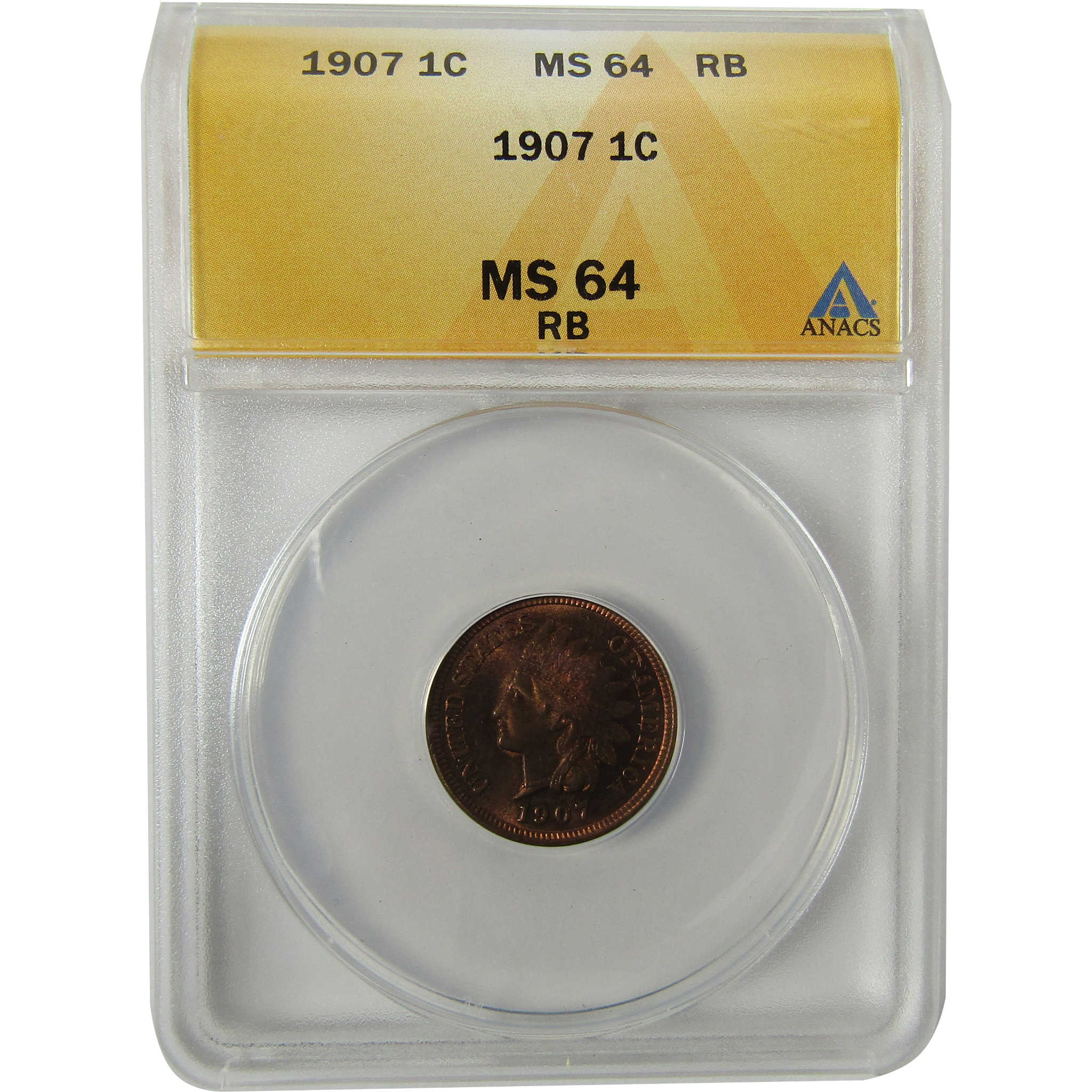 1907 Indian Head Cent MS 64 RB ANACS Uncirculated Penny SKU:I28404