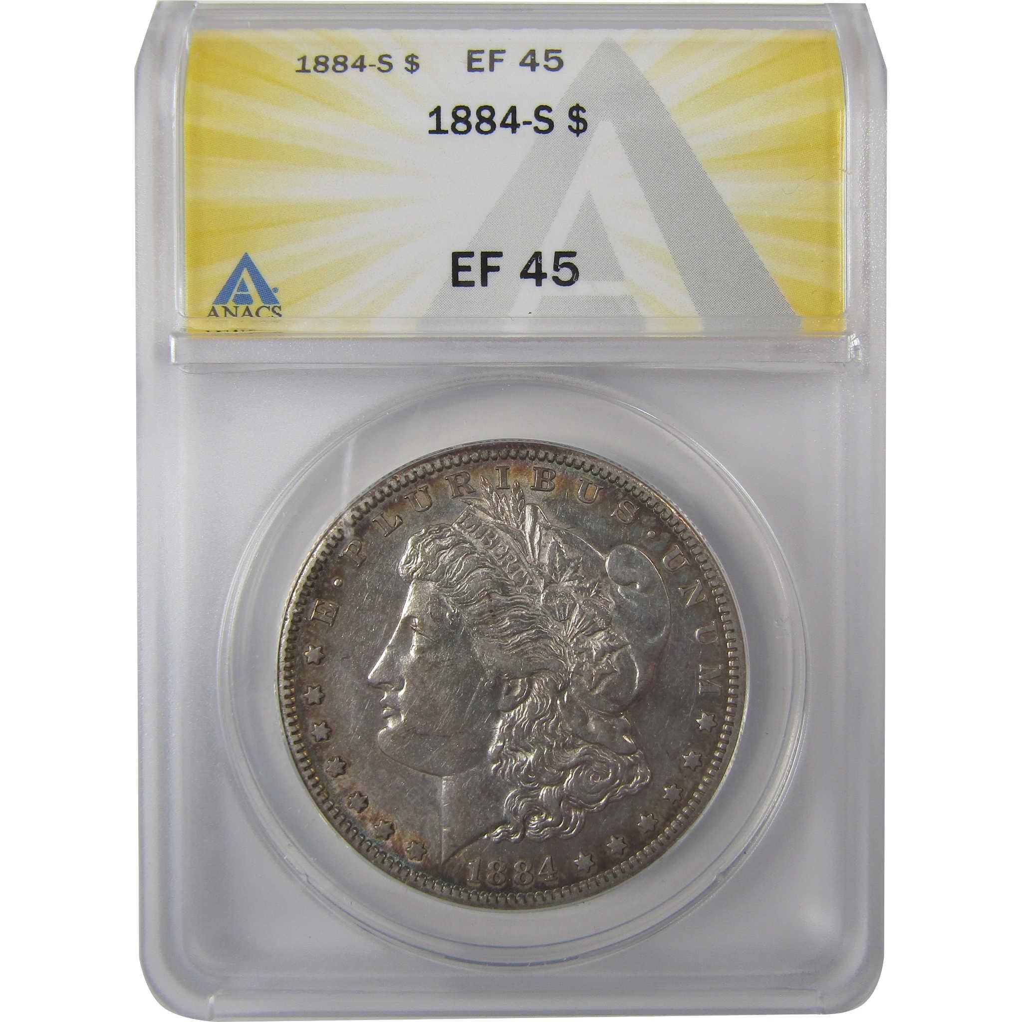 1884 S Morgan Silver Dollar EF 45 ANACS $1 Coin SKU:I25003 - Morgan coin - Morgan silver dollar - Morgan silver dollar for sale - Profile Coins & Collectibles