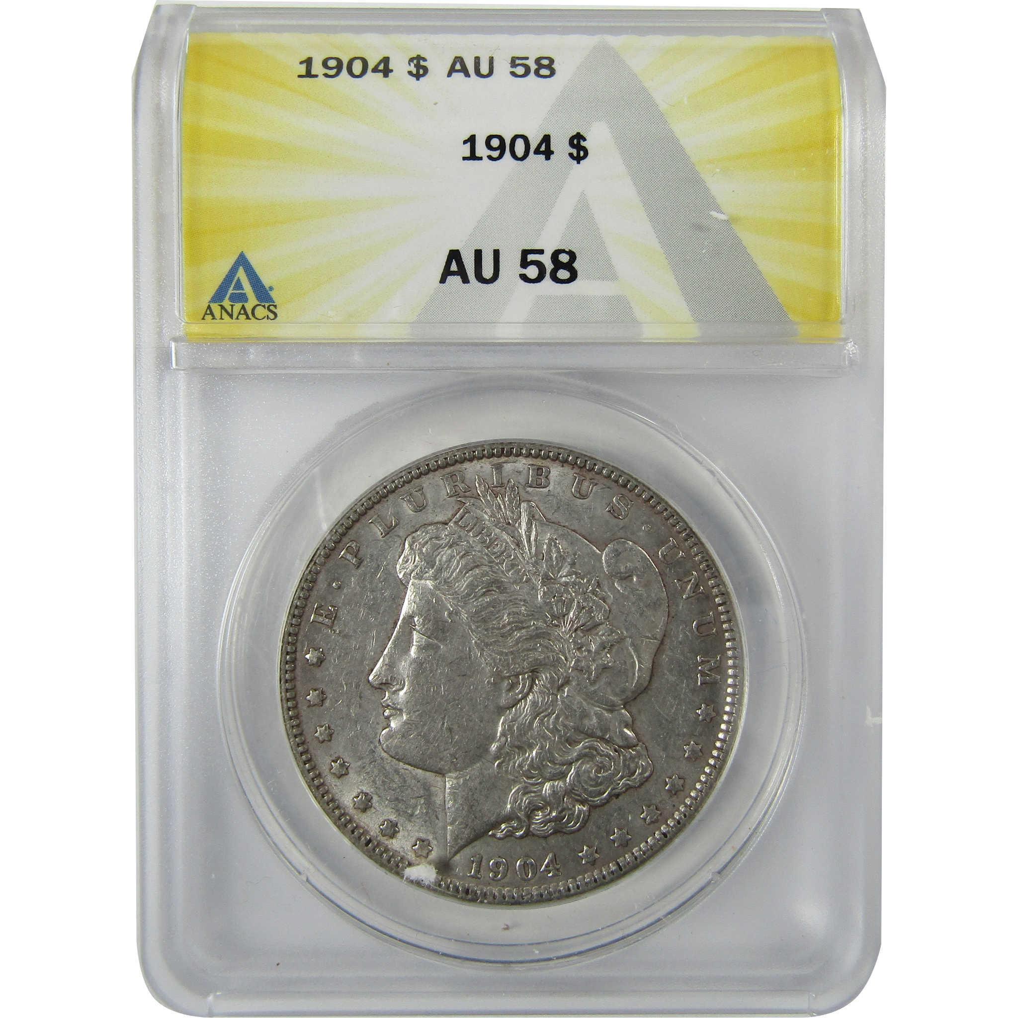 1904 Morgan Silver Dollar AU 58 ANACS $1 Coin SKU:CP574 - Morgan coin - Morgan silver dollar - Morgan silver dollar for sale - Profile Coins & Collectibles