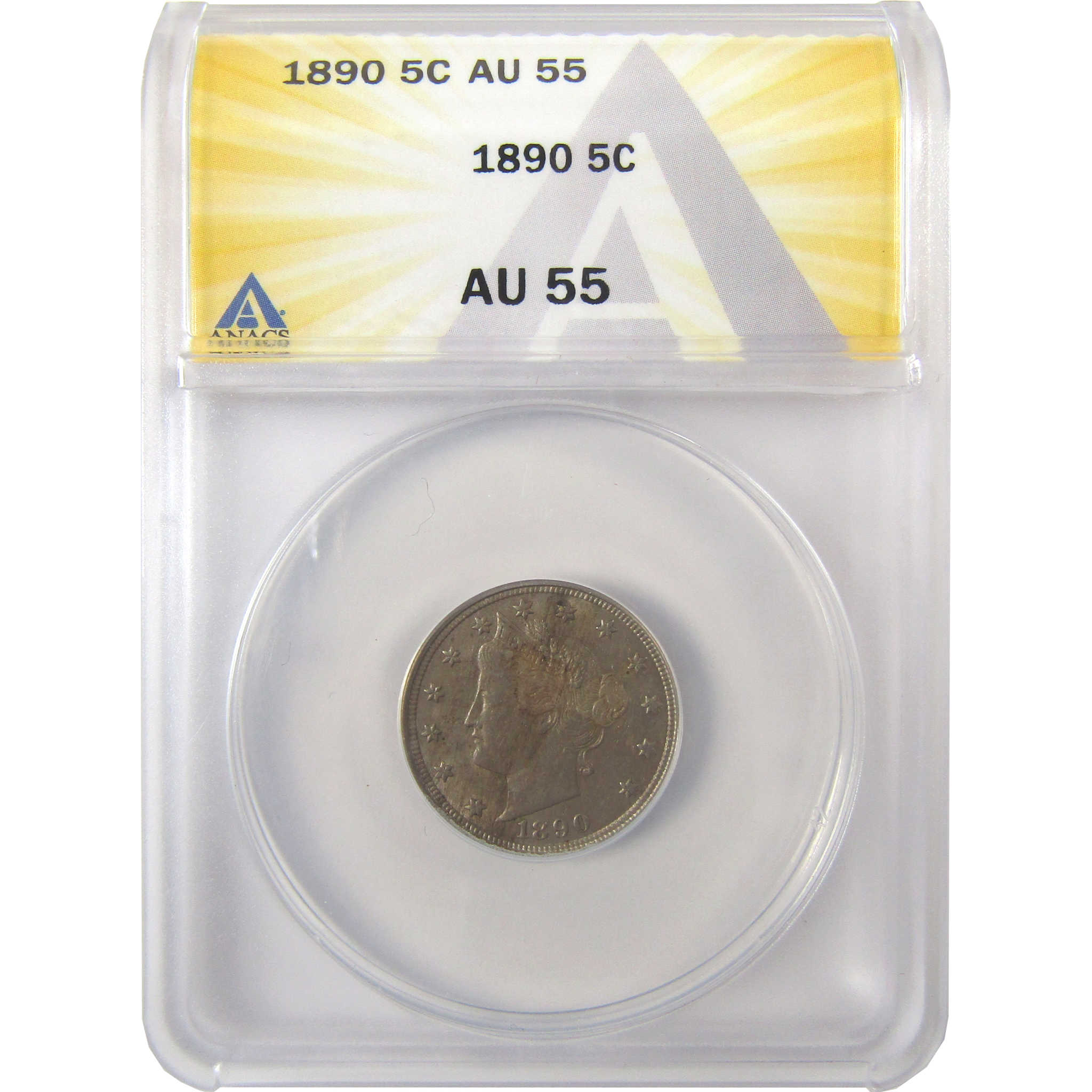 1890 Liberty Head V Nickel AU 55 ANACS 5c Coin Collectible SKU:I23390
