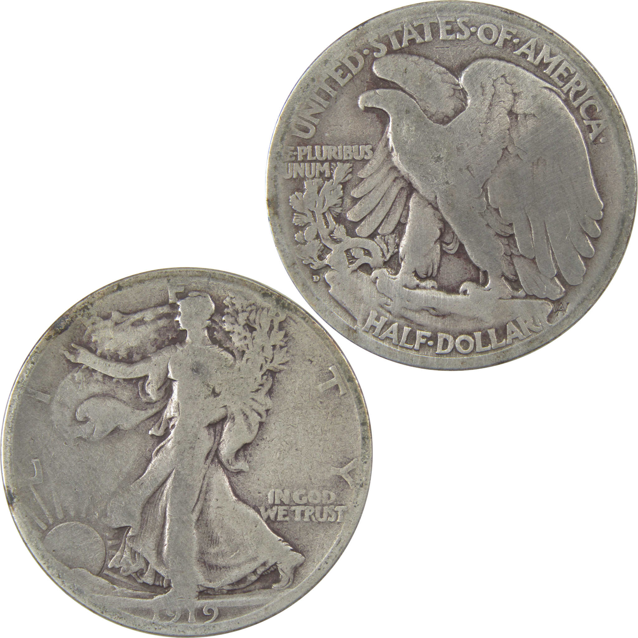 1919 D Liberty Walking Silver 50c VG Very Good Details SKU:I24132