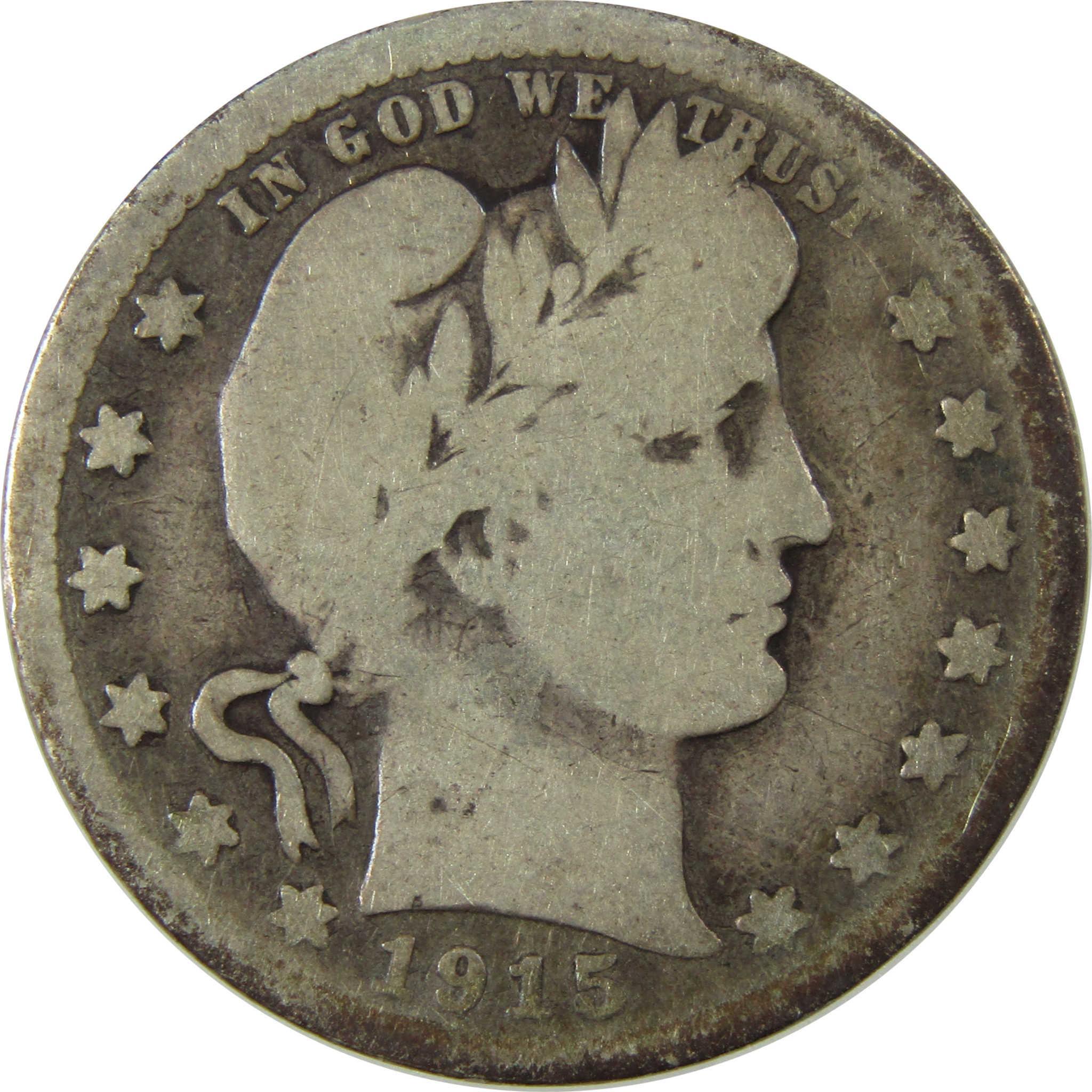 1915 S Barber Silver Quarter G Good Details 25c Coin SKU:I25788