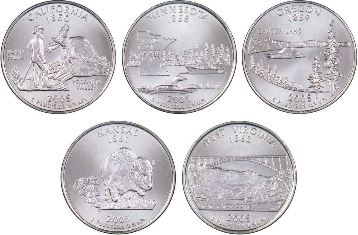 2005 D State Quarter 5 Coin Set Clad Uncirculated Mint State