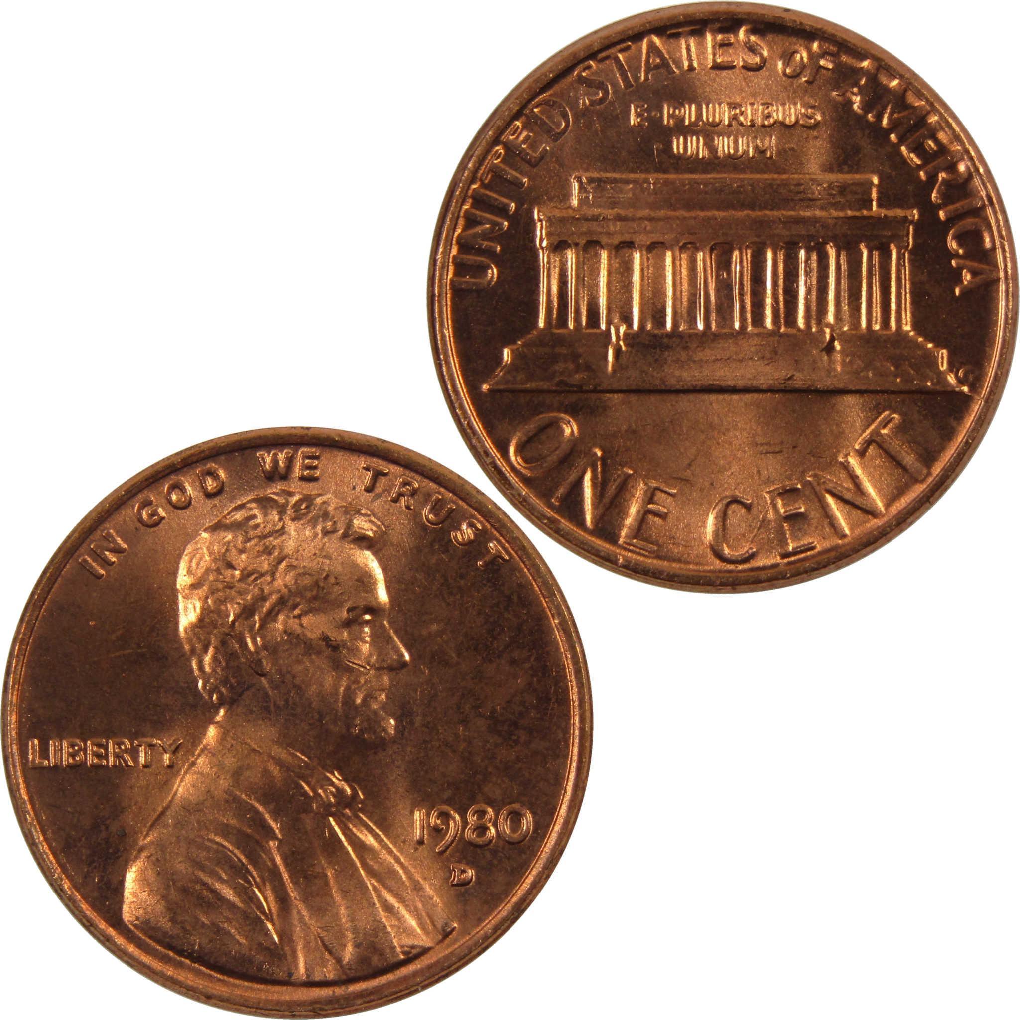 1980 D Lincoln Memorial Cent BU Uncirculated Penny 1c Coin