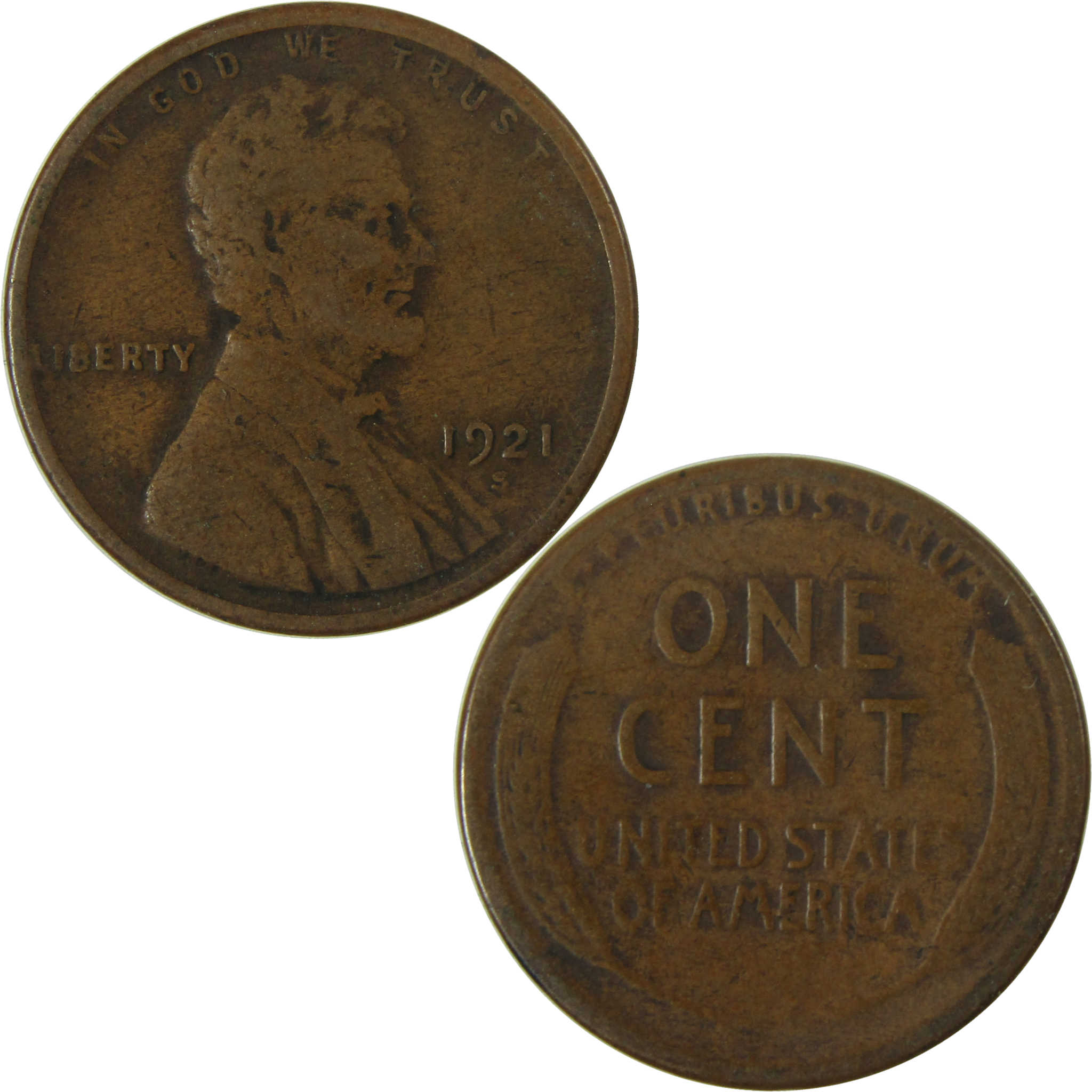1921 S Lincoln Wheat Cent VG Very Good Penny 1c Coin SKU:I26736