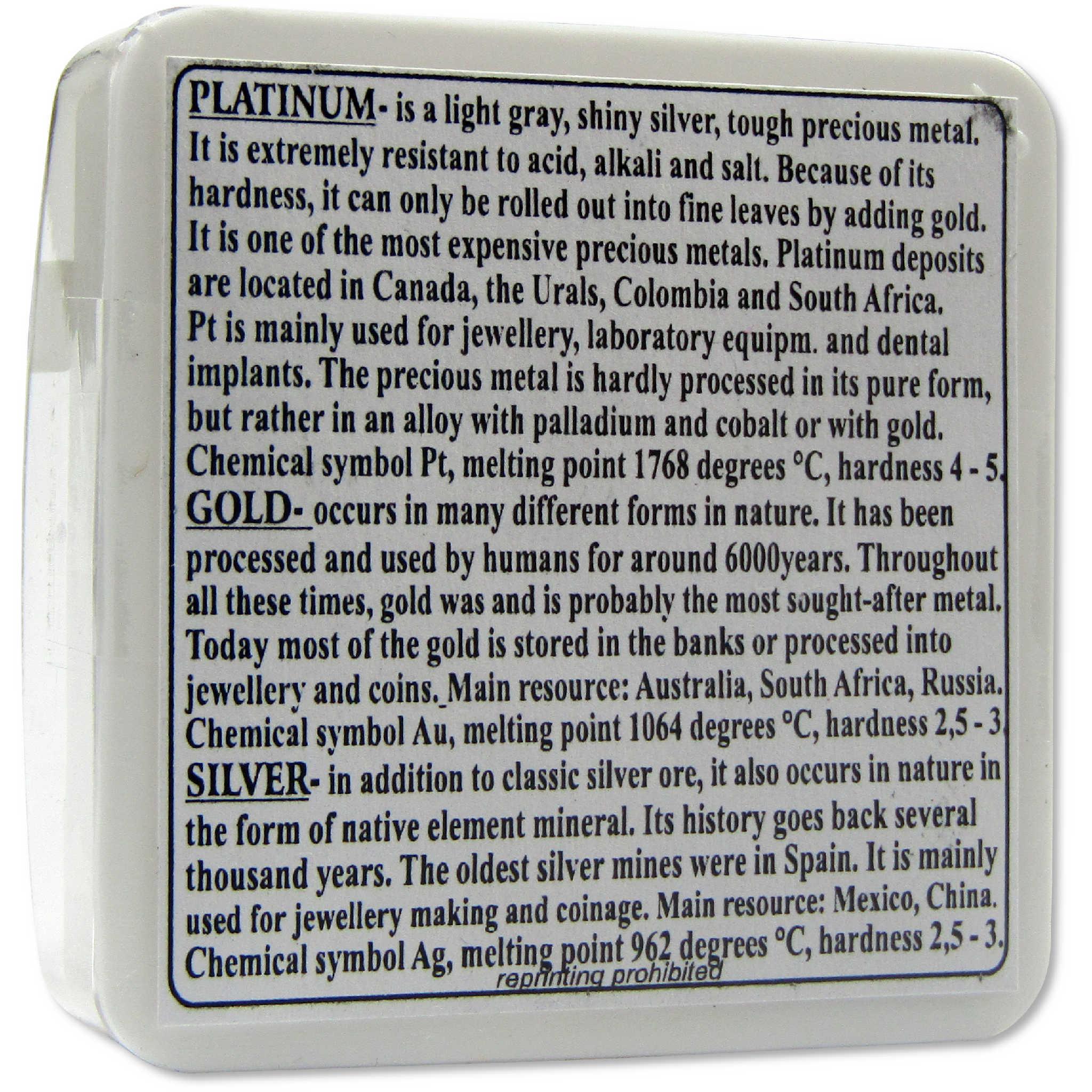 Platinum Gold and Silver Precious Metals Glass Vial Set