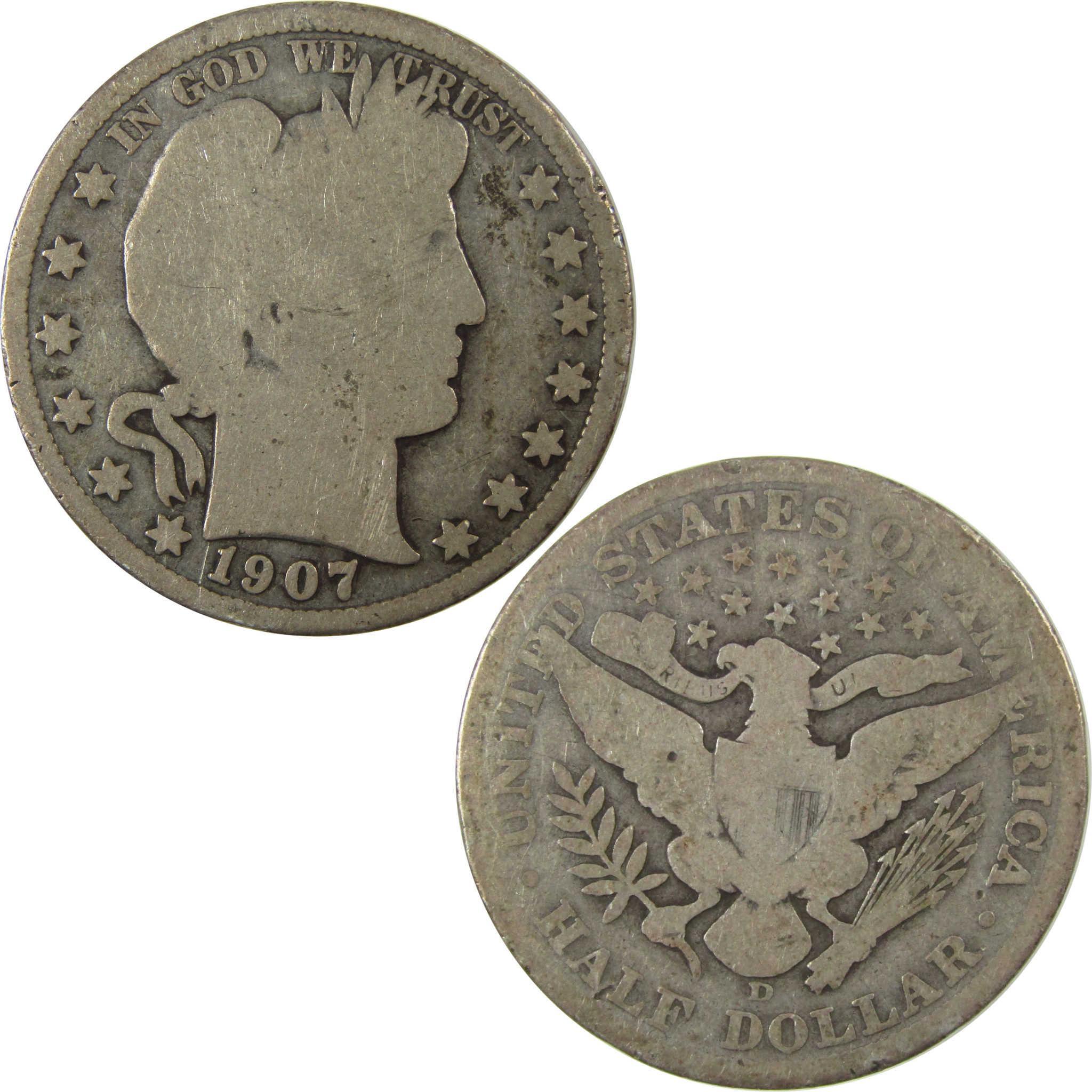 1907 D Barber Silver Half Dollar G Good Details 50c Coin SKU:I25813