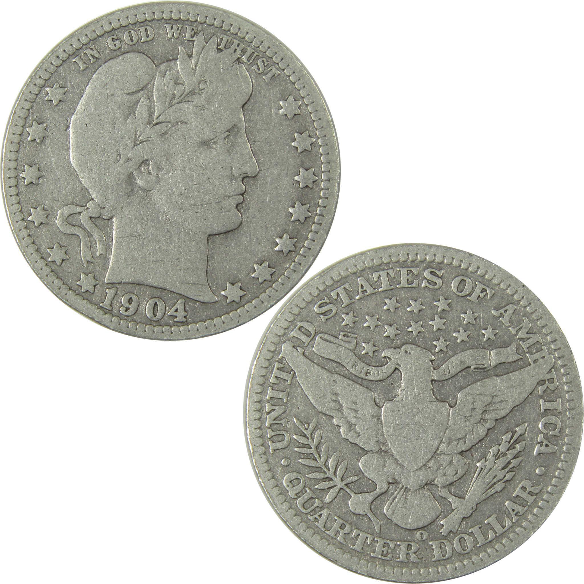 1904 O Barber Silver Quarter VG Very Good Details 25c Coin SKU:CP879