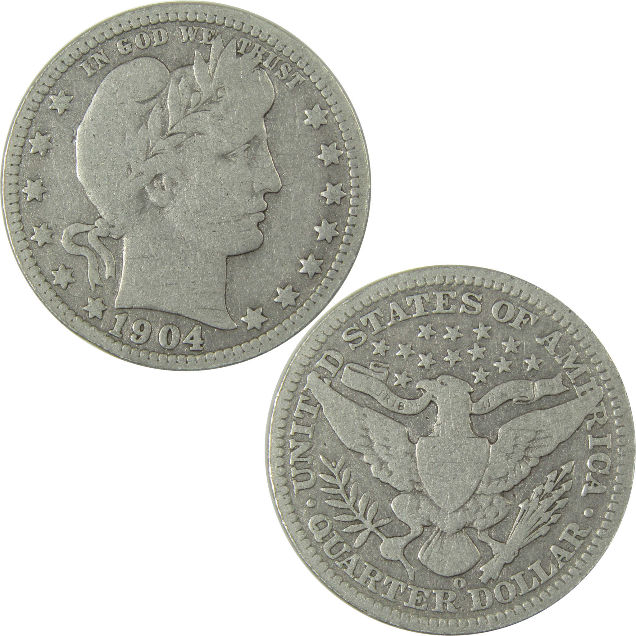 1904 O Barber Silver Quarter VG Very Good Details 25c Coin SKU:CP879