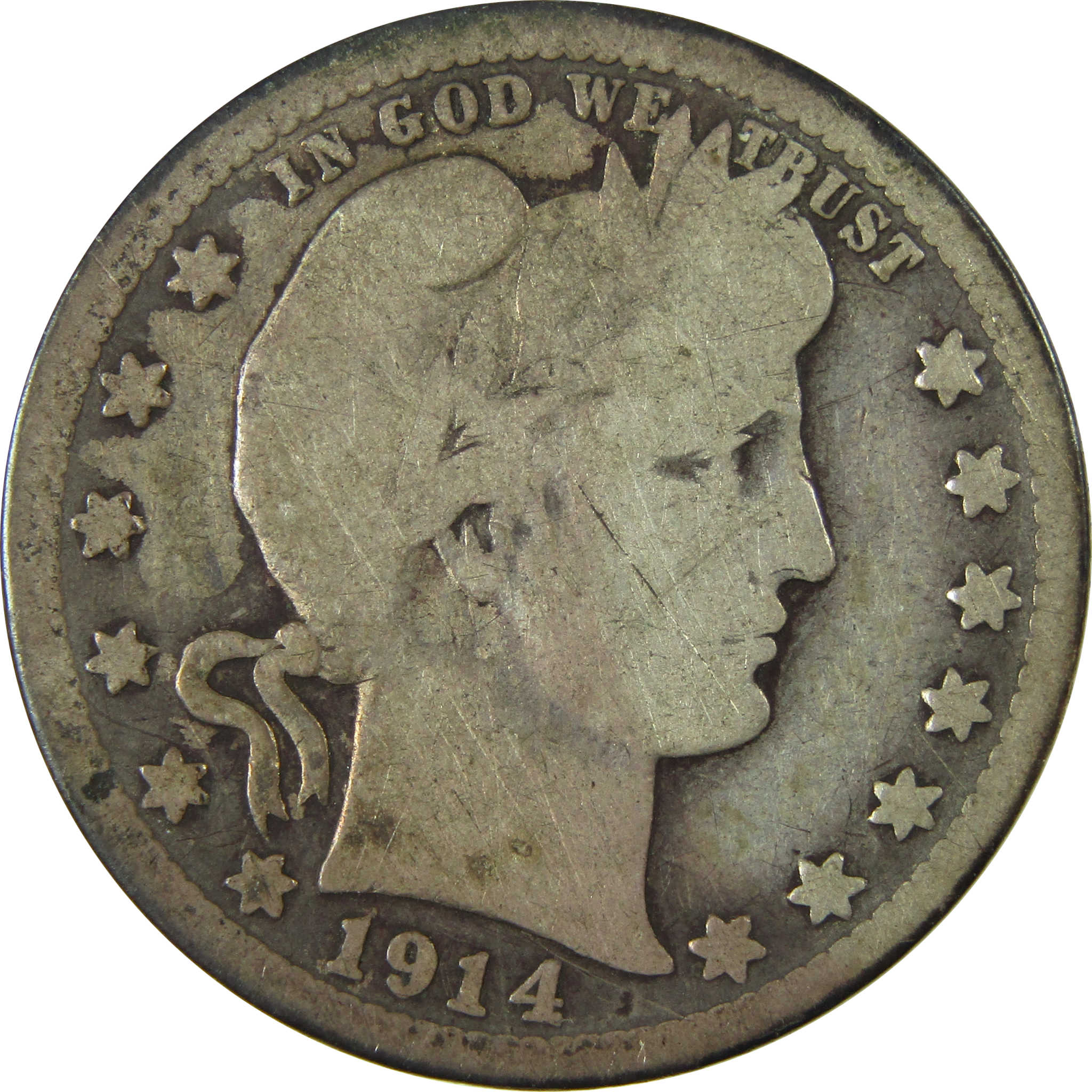 1914 S Barber Silver Quarter AG About Good 25c Coin SKU:CP898