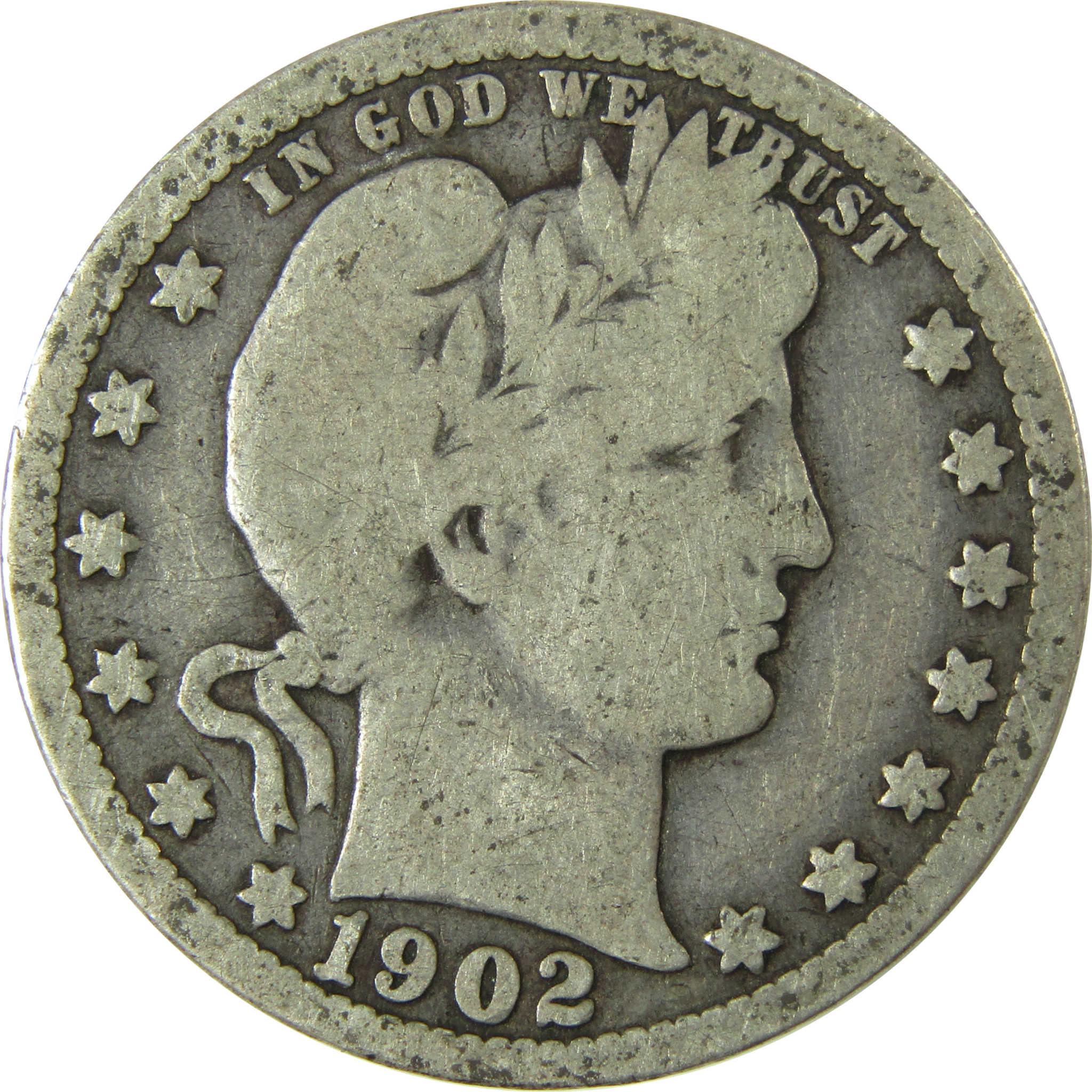 1902 O Barber Silver Quarter VG Very Good 25c Coin SKU:CP874
