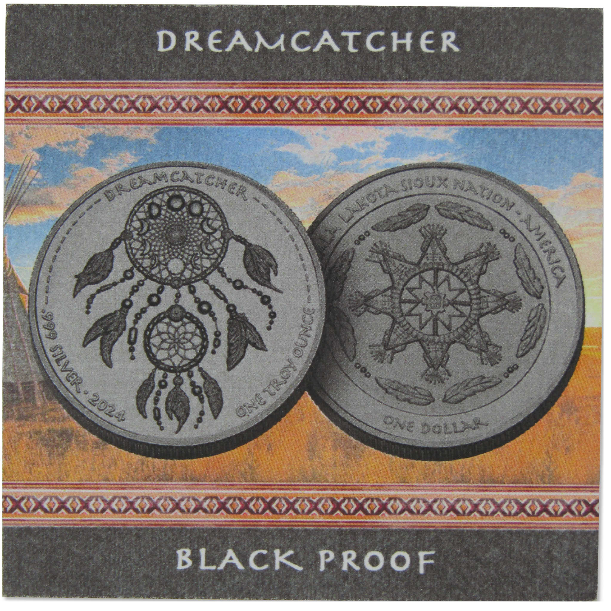 2024 Oglala Lakota Sioux Dreamcatcher 1 oz Silver Black Proof $1 COA