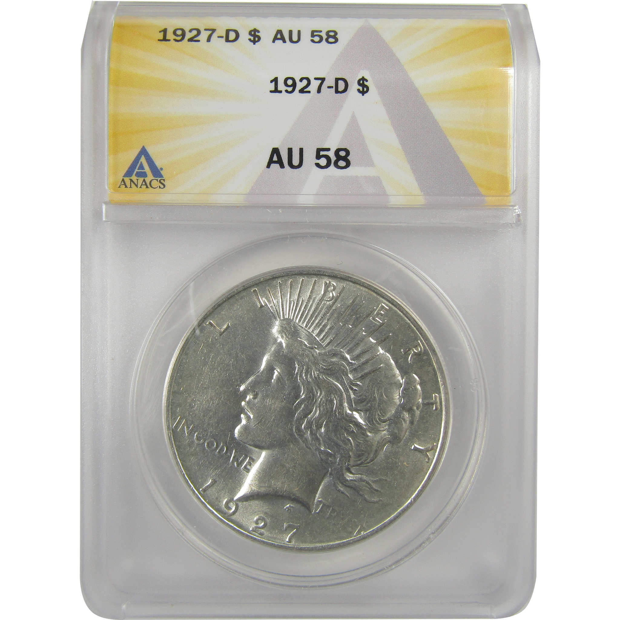 1927 D Peace Dollar AU 58 ANACS Silver $1 Coin SKU:I20431