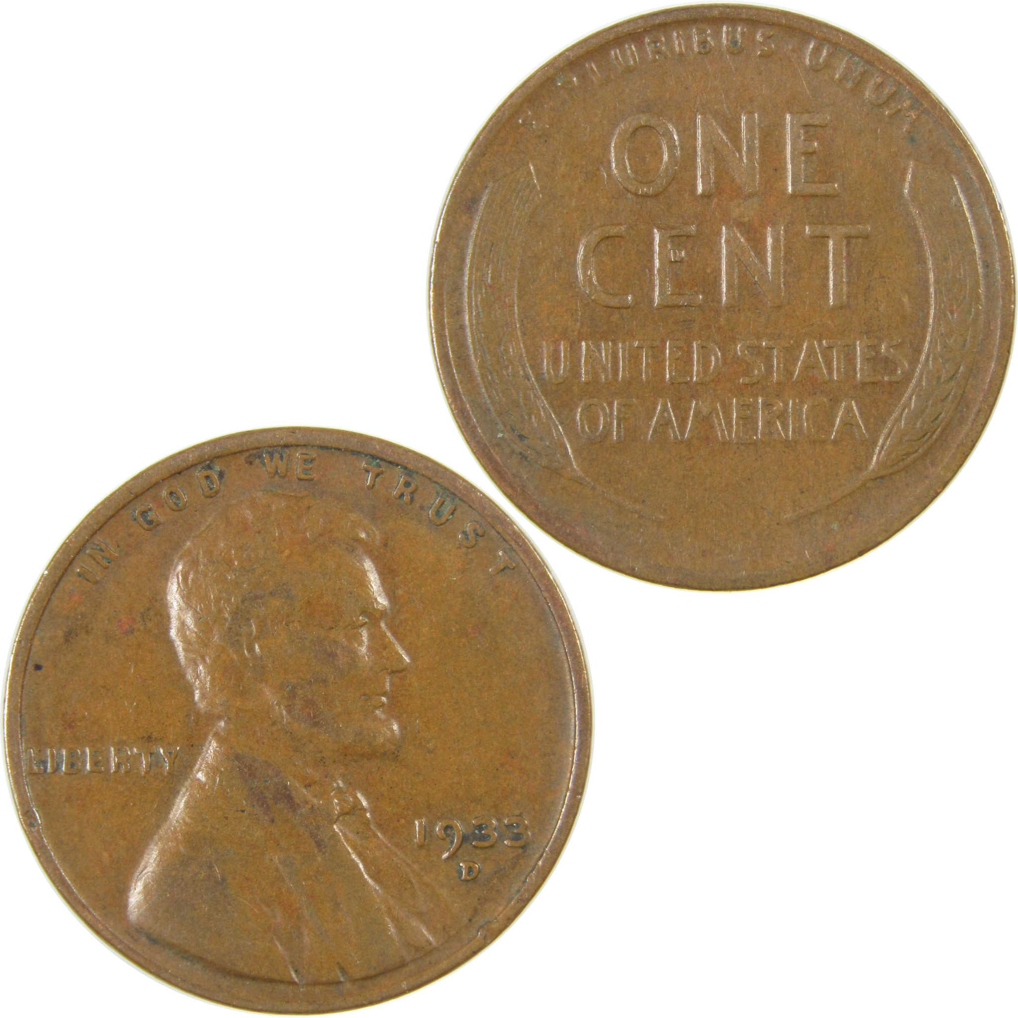 1933 D Lincoln Wheat Cent VF Very Fine Penny 1c Coin SKU:I27285