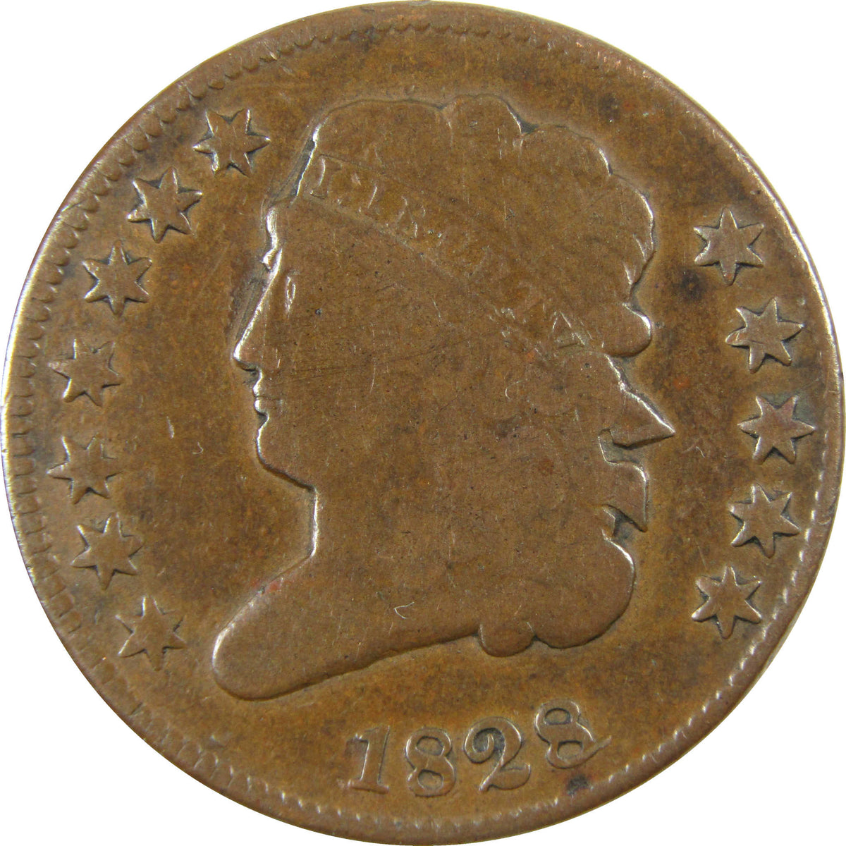 1828 12 Stars Classic Head Copper 1/2c VG Very Good Details SKU:CP1770