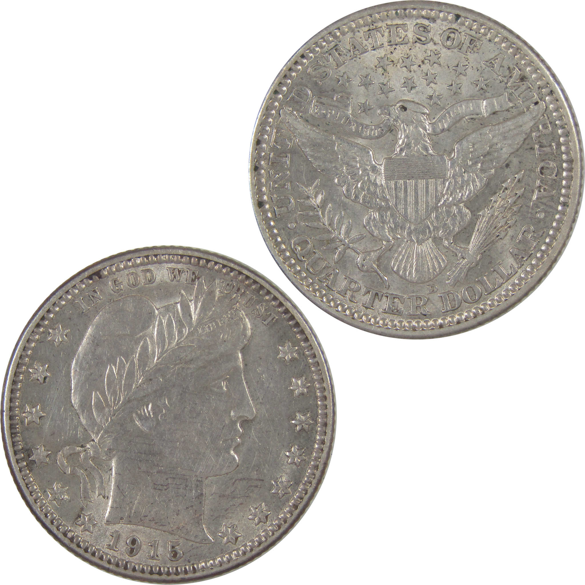 1915 D Barber Quarter AU About Uncirculated Silver 25c Coin SKU:I18736