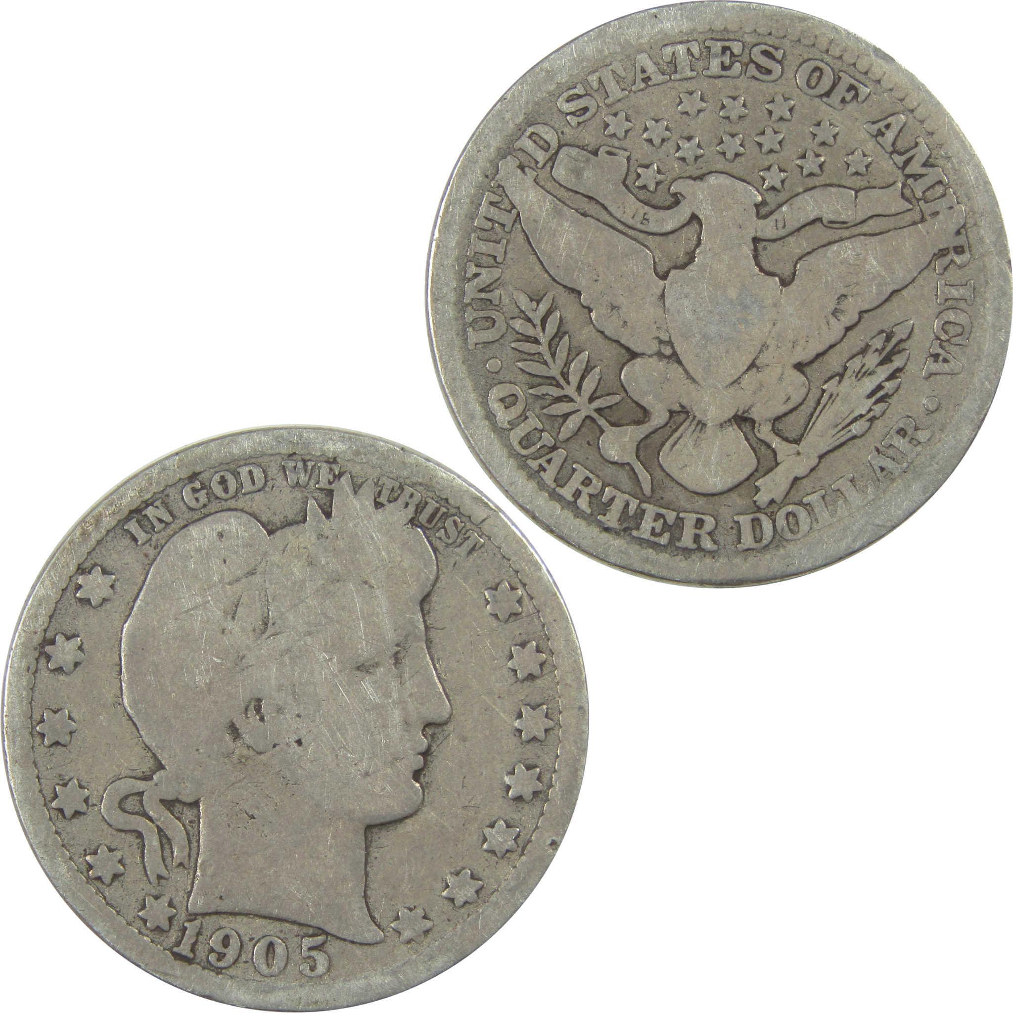 1905 Barber Quarter G Good Details Silver 25c Coin SKU:I21804
