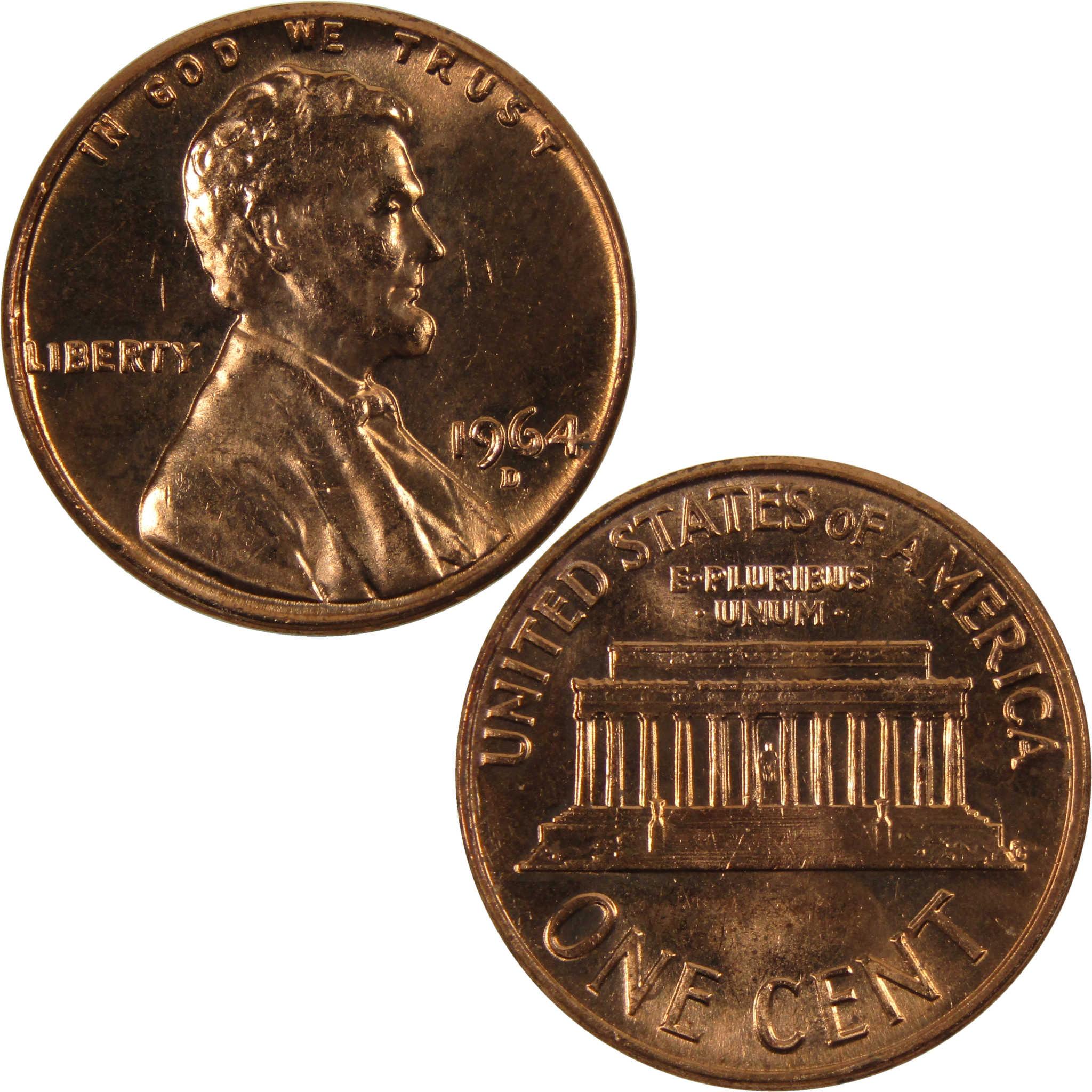 1964 D Lincoln Memorial Cent BU Uncirculated Penny 1c Coin