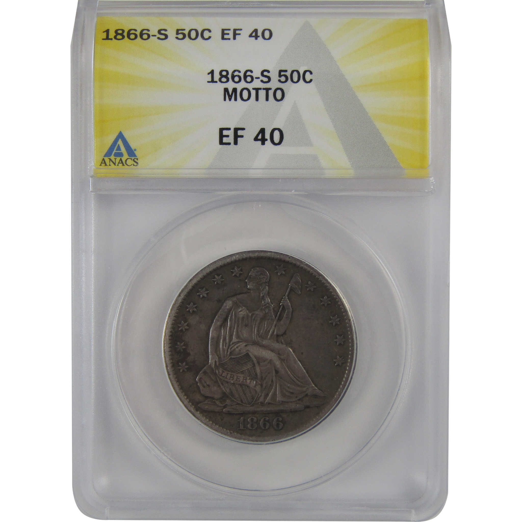 1866 S Motto Seated Liberty Half Dollar EF 40 ANACS Silver SKU:CP159