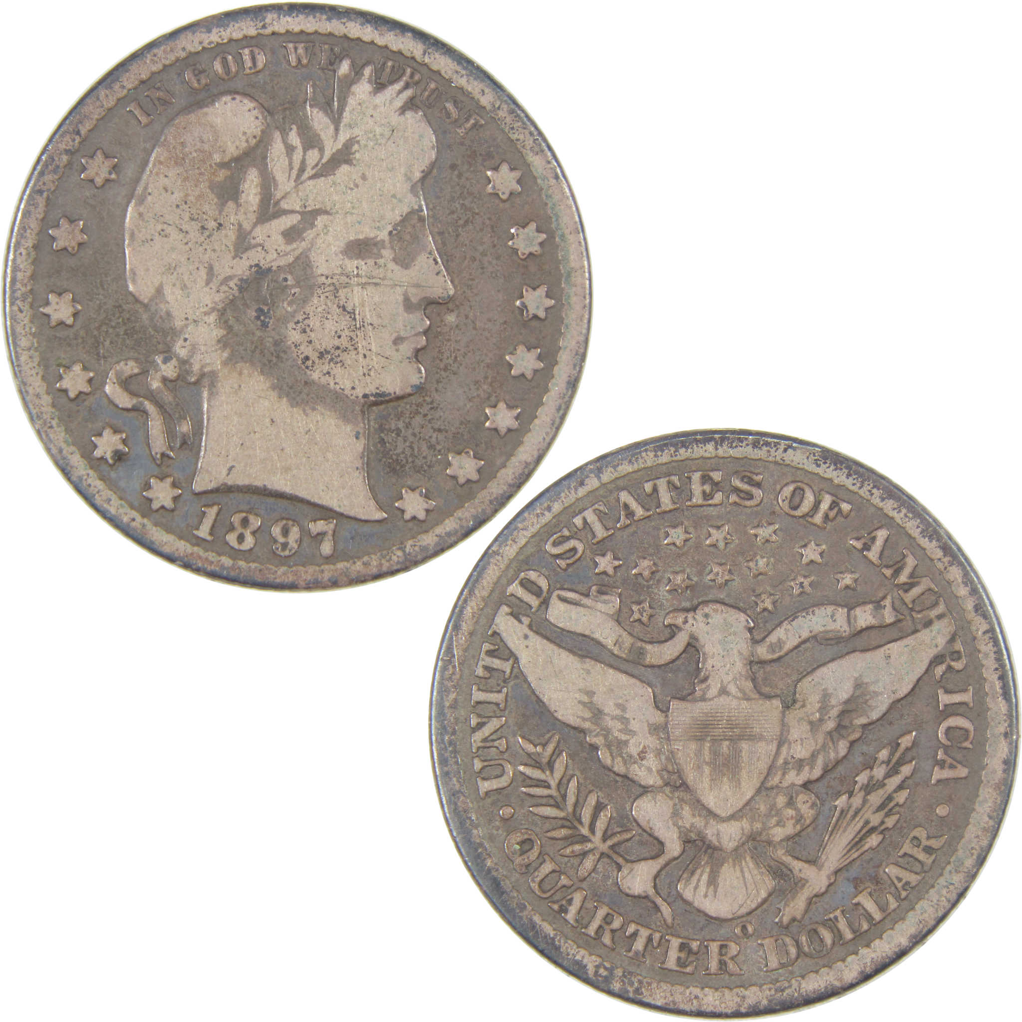 1897 O Barber Quarter VG Very Good Silver 25c Coin SKU:I16842