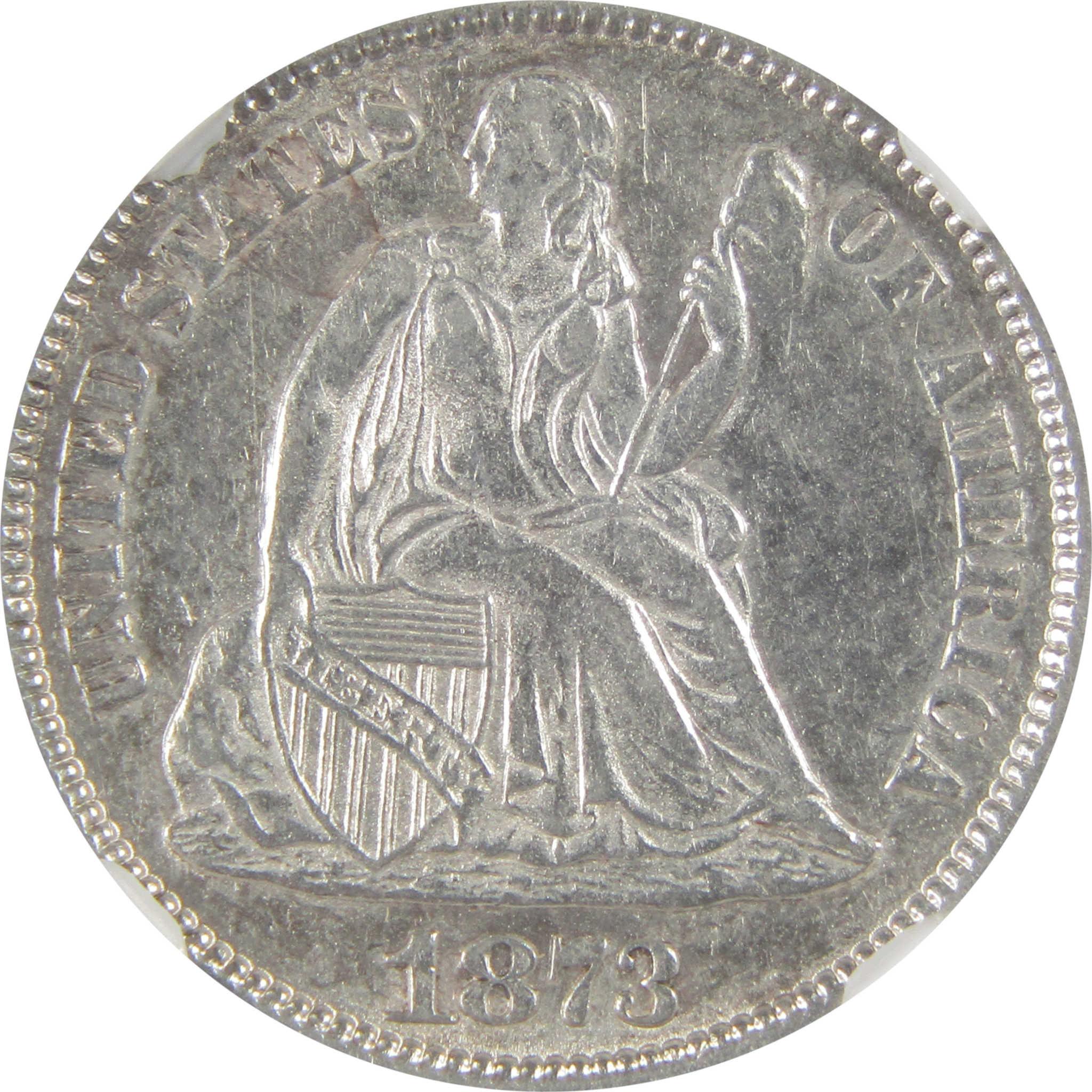 1873 No Arrows Open 3 Seated Liberty Dime AU 55 NGC Silver SKU:I23411