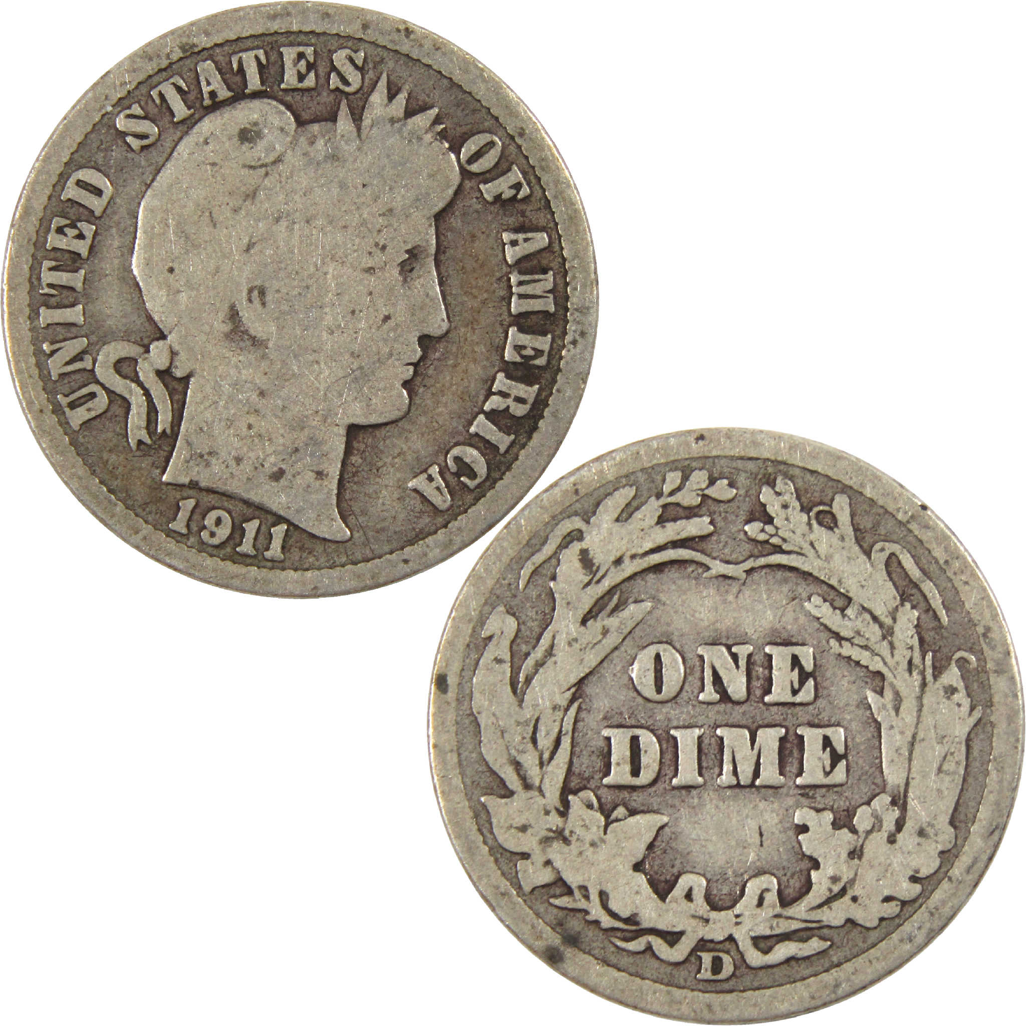 1911 D Barber Dime G Good Silver 10c Coin