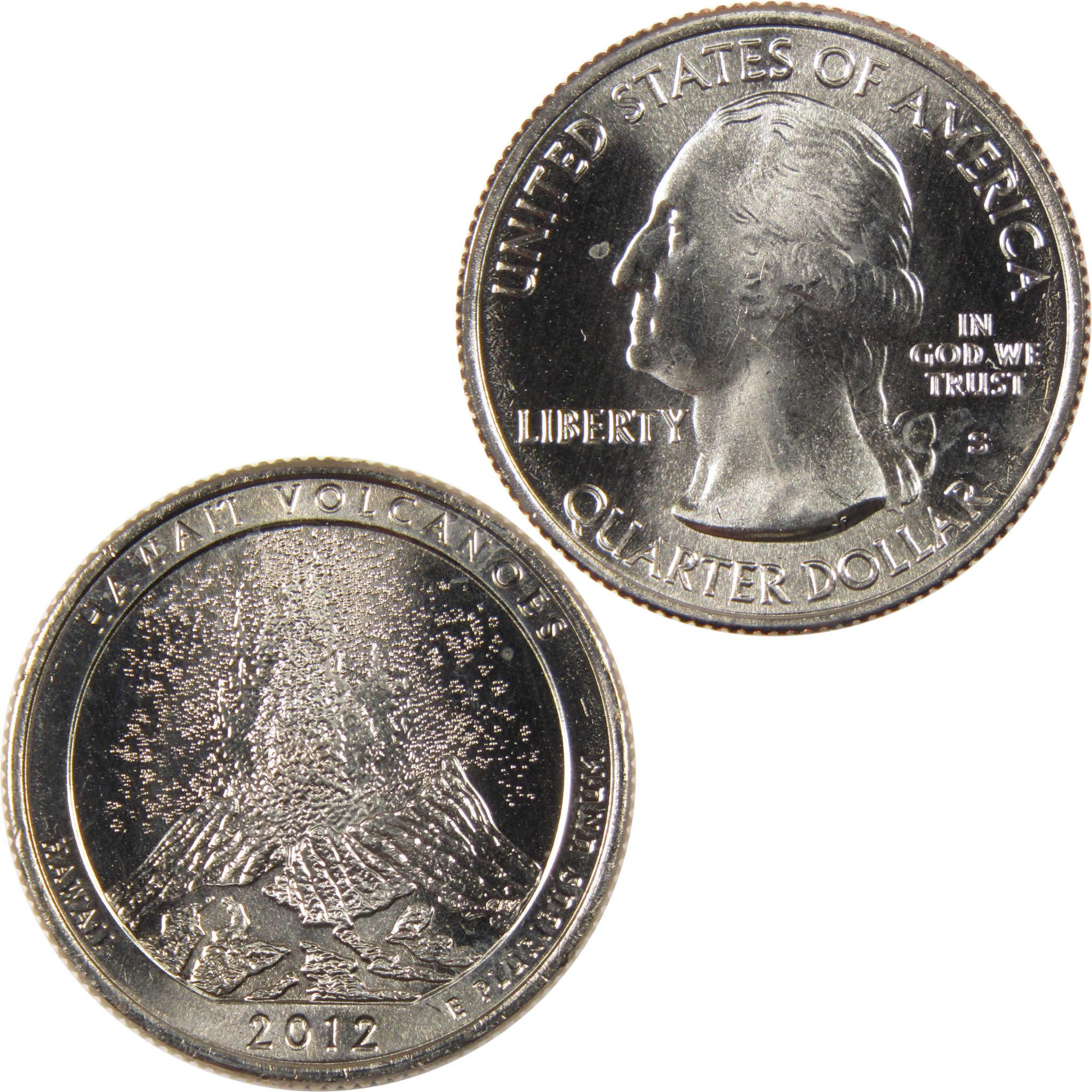 2012 Hawaii Volcanoes quarter dollar collectible coin, obverse and reverse views