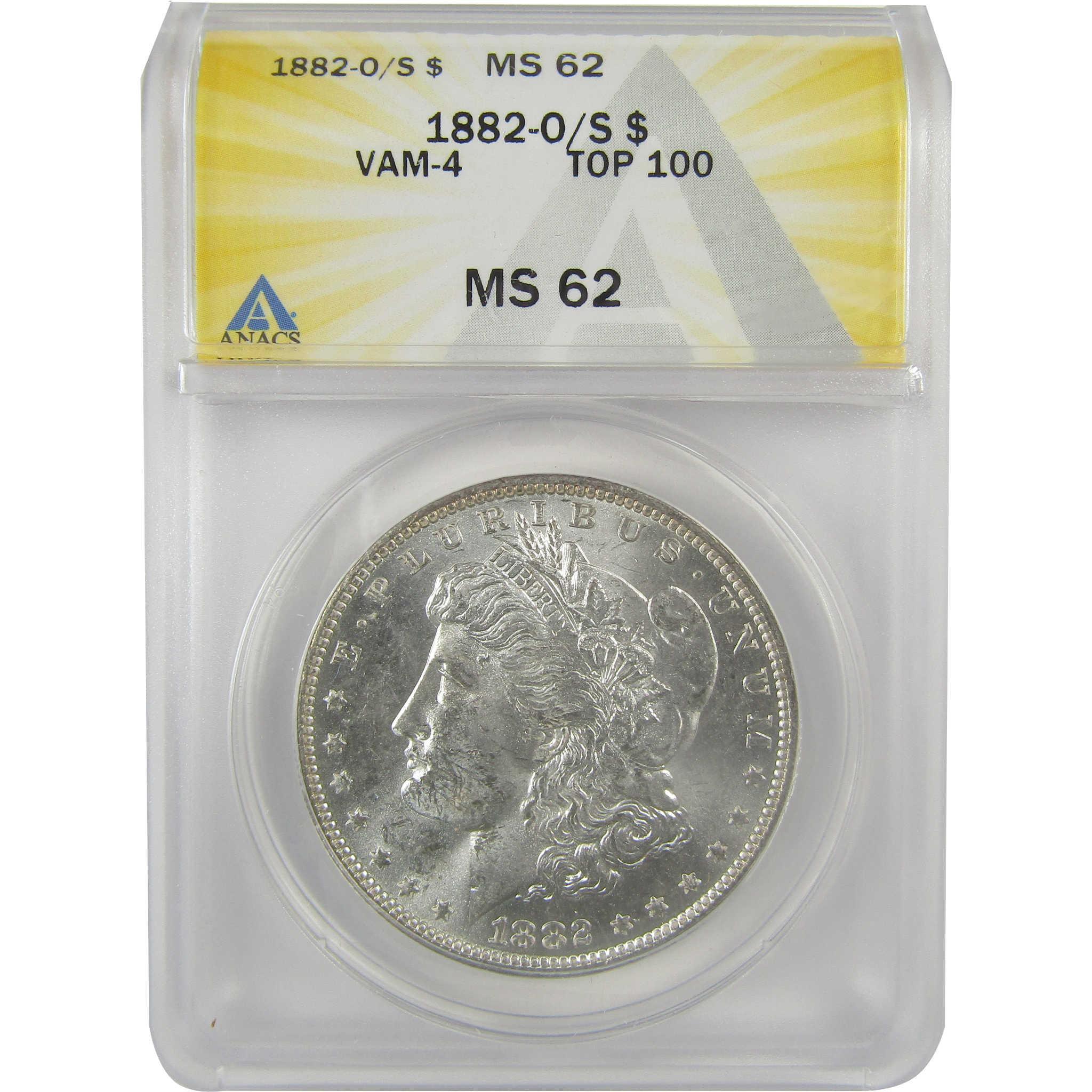 1882 O/S VAM-4 Recessed Top 100 Morgan Dollar MS 62 ANACS SKU:I21951 - Morgan coin - Morgan silver dollar - Morgan silver dollar for sale - Profile Coins & Collectibles